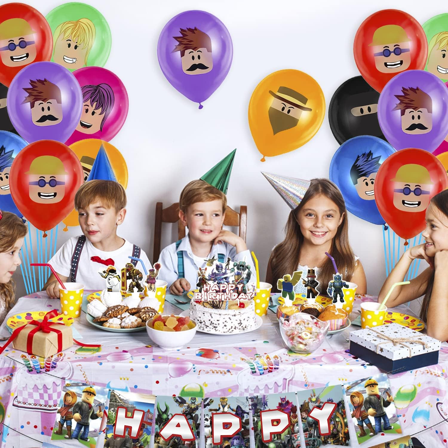 Roblox Balloons & Cupcake Toppers - 35 Piece Birthday Party Pack with Banner & Cake Decorations image number 4
