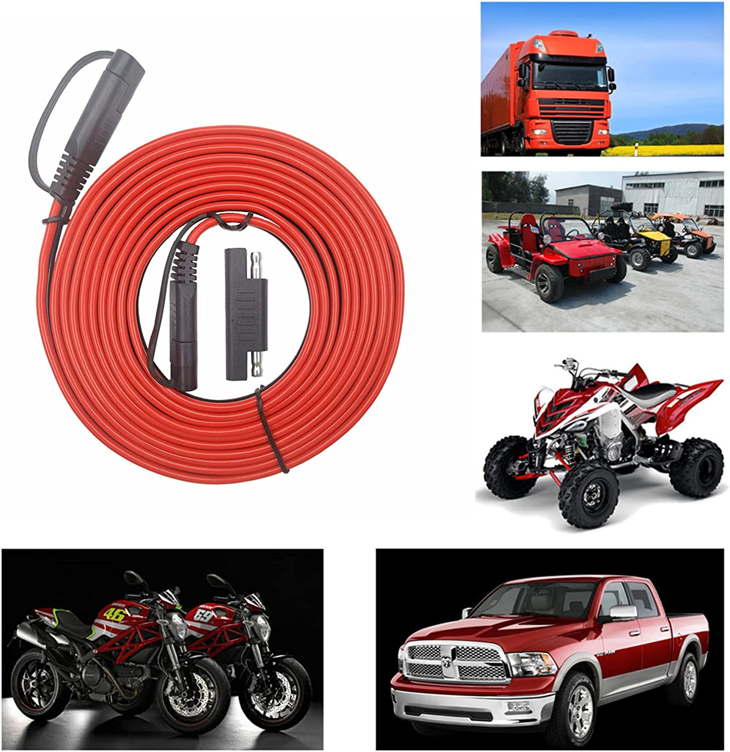 SAE Connector Extension Cable 12FT - 12V-24V Battery Charging Cord with Dust Cap 2 Pin Quick Connect Disconnect Plug DC Connection for Camp Trailer Solar Panels (12Ft) image number 4