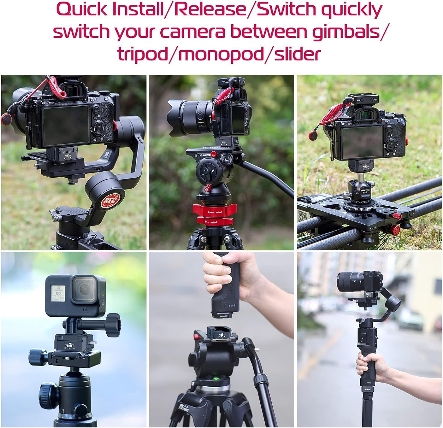Camera Quick Release Tripod Mount, ULANZI Hummingbird DSLR QR Plate Adapter Vlog Filmmaking Quick Accessories Kits for Action Camera/Dji Zhiyun Gimbals/Dji Osmo Action/Insta360/ Canon/Sony/Nikon image number 1