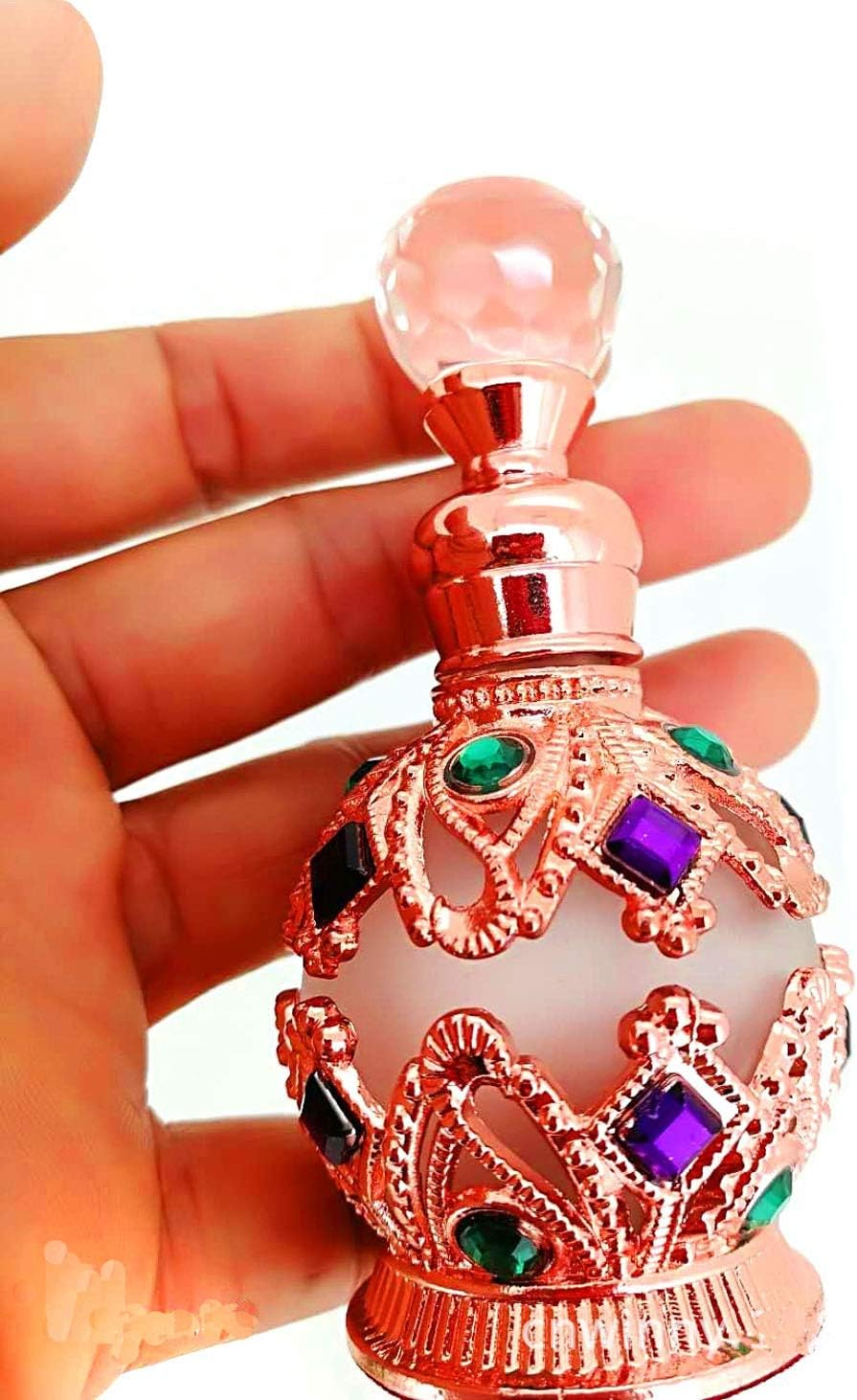 Suoirblss Vintage Glass Aromatherapy Empty Bottle Perfume Bottles Empty Refillable Essential Oil Bottle Decorative Bottles for Living Room (Gold)