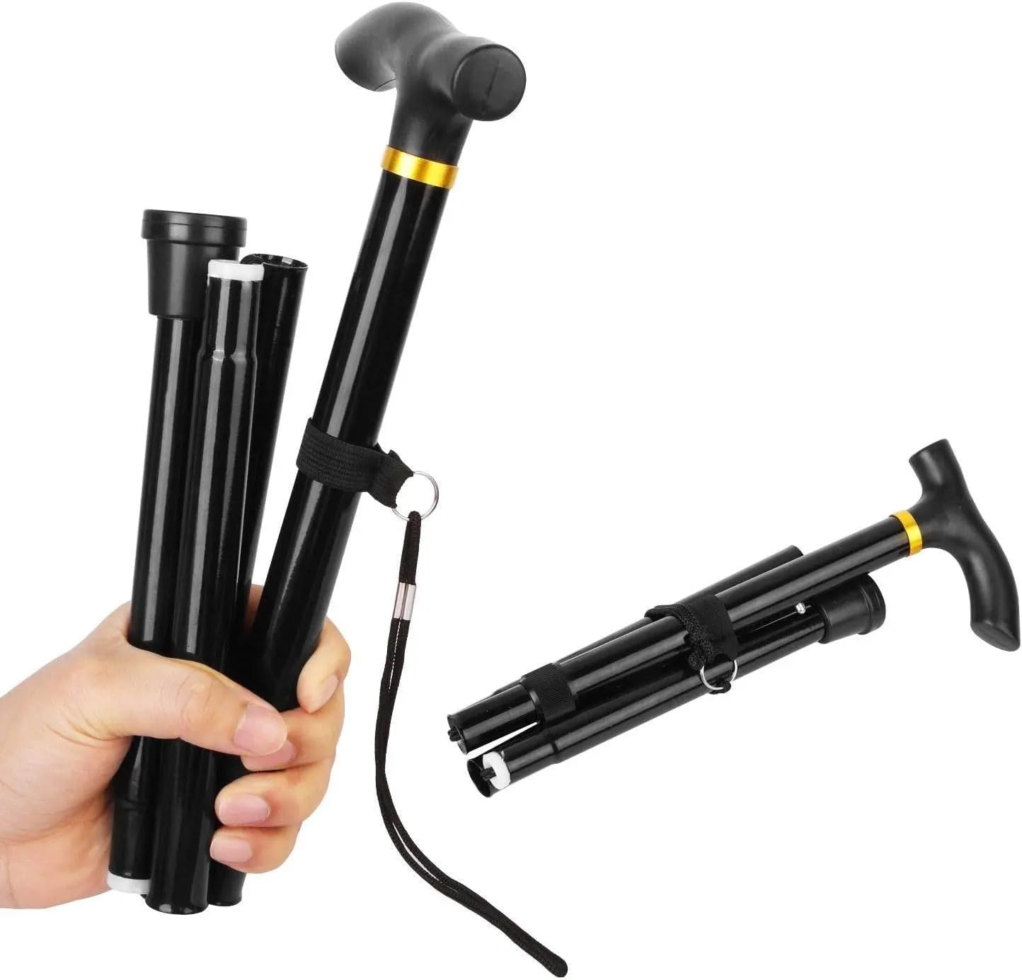 Lightweight Aluminum Trekking Pole, Foldable Walking Cane for Seniors, Walking Stick for Men & Women, Collapsible Cane- Pocket Cane Lightweight Adjustable Heavy Duty Folding Walking Stick Black image number 2