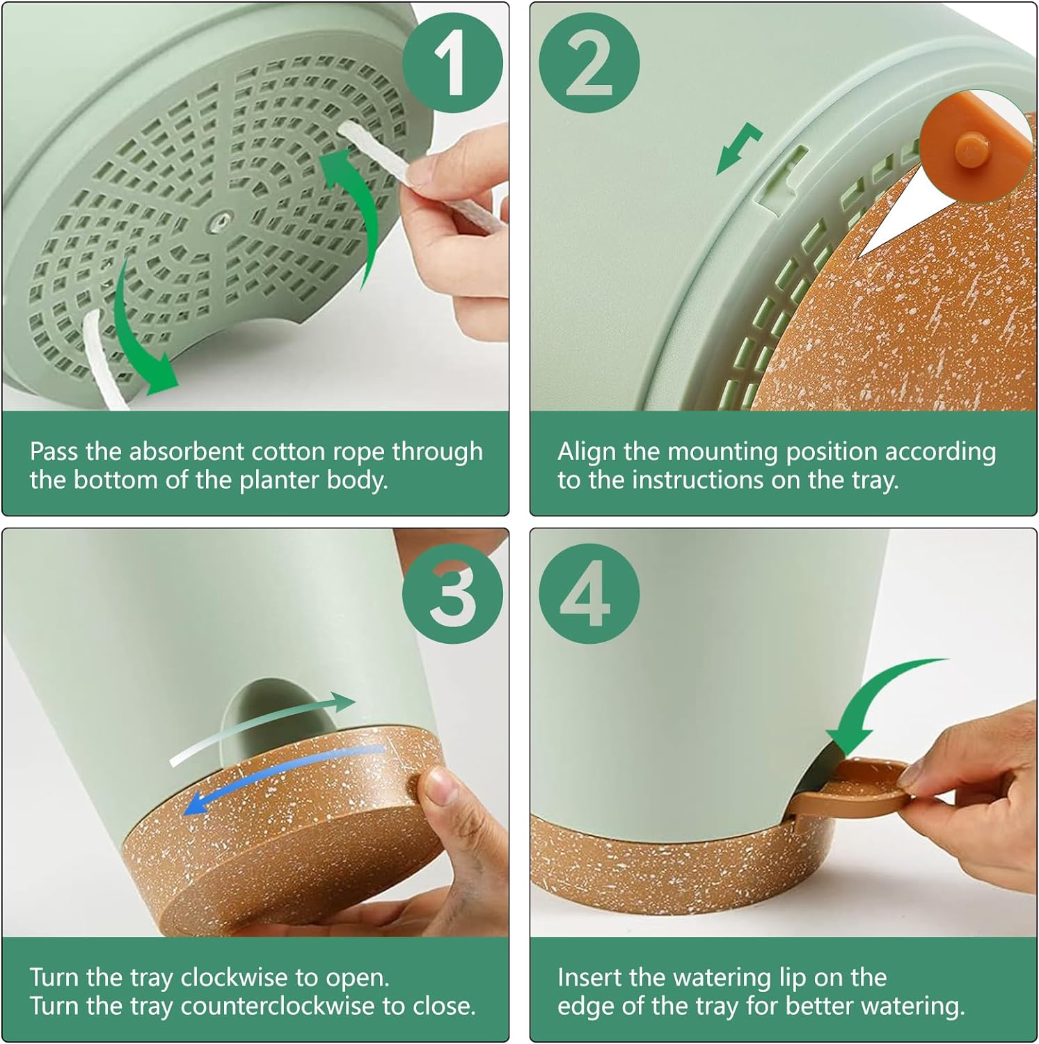 12Inch/2Pcs Self Watering Green Plastic Plant Pot Flower Planters with Drainage Hole and Deep Reservoir Large Planting Pots for for All Houseplants,Succulent, African Violets, Flowers and Cactus image number 1