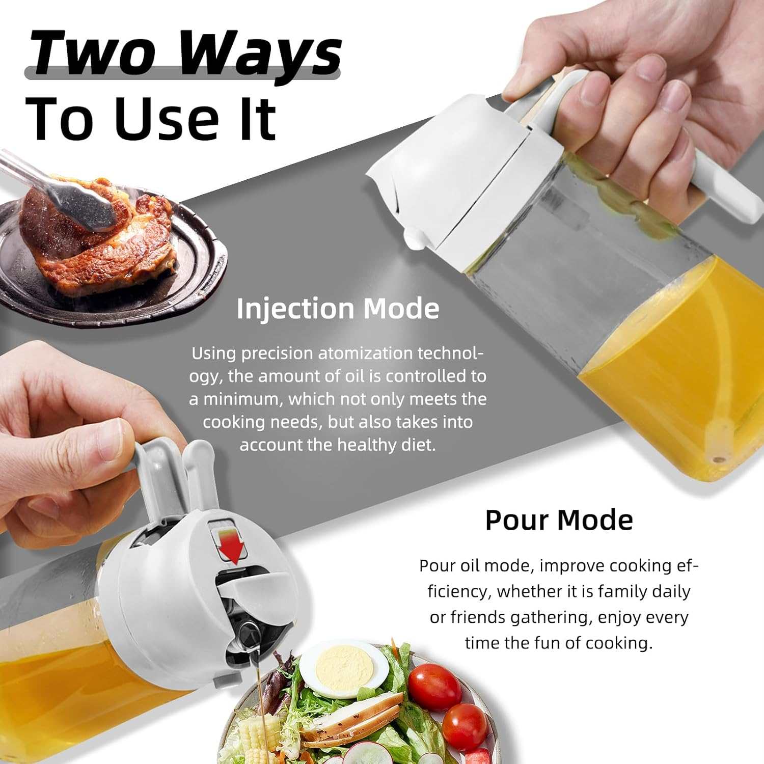 Spray Bottle, 470Ml Dual-Use Glass Oil Spray Bottle - Effortless, Drip-Free, and Easy to Clean (White) image number 2