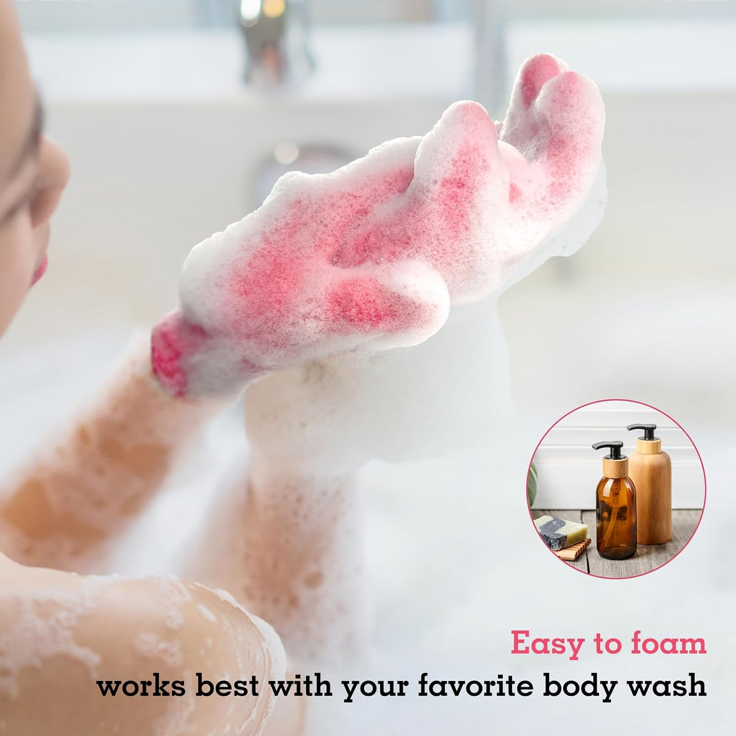 Evridwear Exfoliating Glove Shower Gloves Exfoliate Dead Skin for Dry Sensitive Skin No Irritation with Hanging Loop image number 5