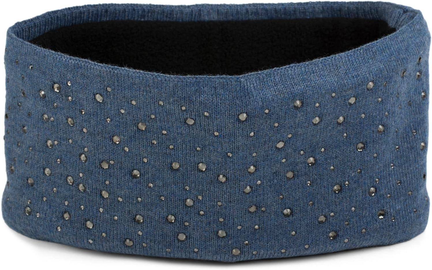 Stylebreaker Women'S Winter Headband with Rhinestones and Fleece Lining Warm Elastic Fine Knit Headband Lined Glitter Headband for Cold Days, Colour: Petrol Blue