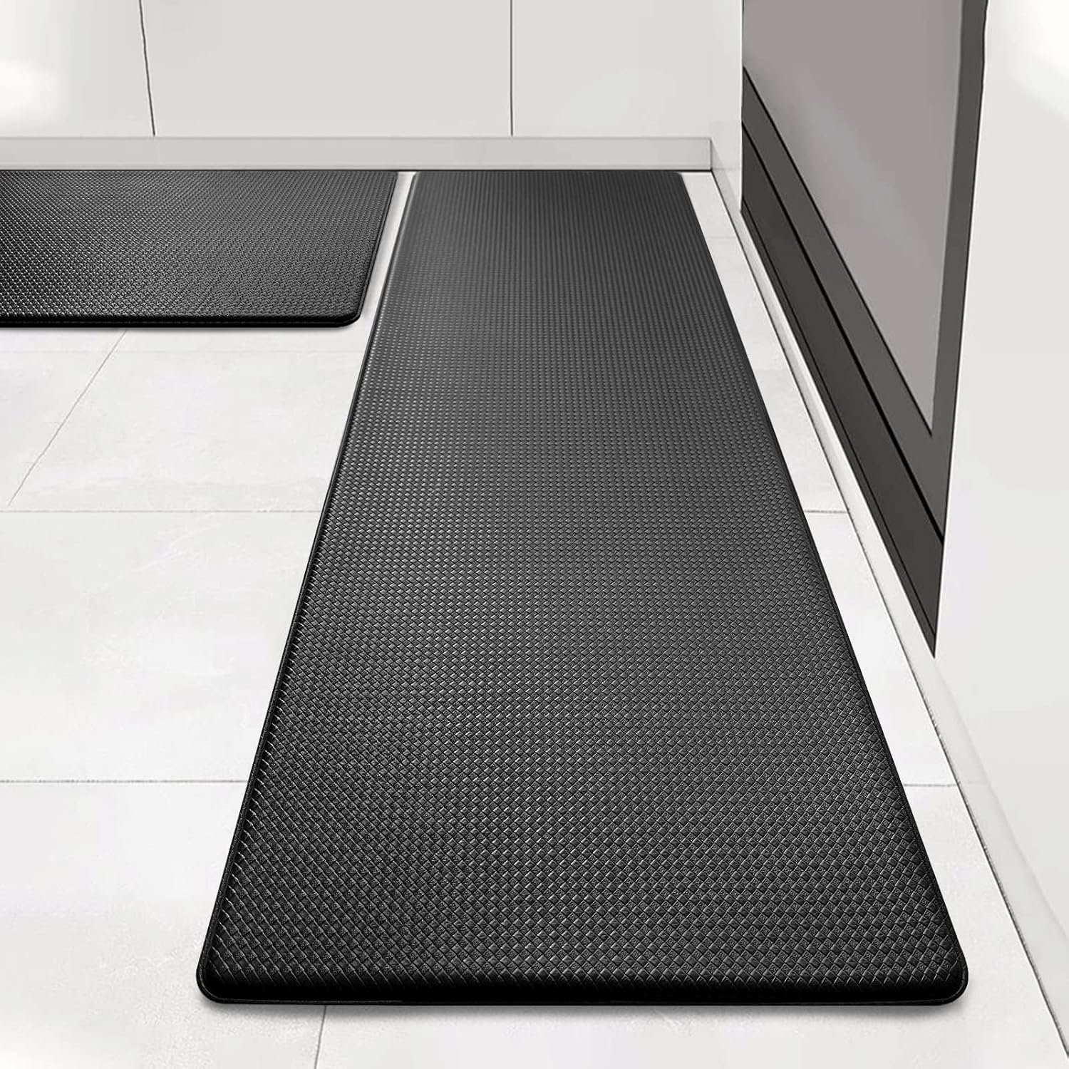 YUTA 2PCS Kitchen Mats, Kitchen Rugs Set, Cushioned anti Fatigue Kitchen Mats for Floor, Non-Slip Standing Desk Mat, Waterproof Kitchen Rug Set for Kitchen, Floor, Office 44X75Cm+44X150Cm, Black