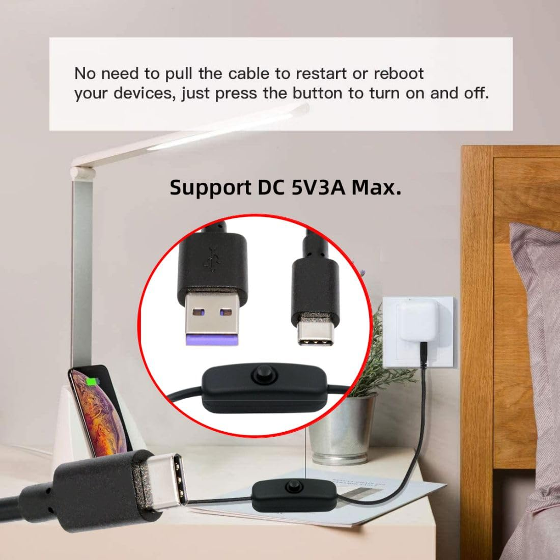 Chenyang USB Power Switch Extension Cable USB 2.0 Male to USB C Male with On/Off Power Switch Button DC 5V Power Extension Cable 1.0M image number 3