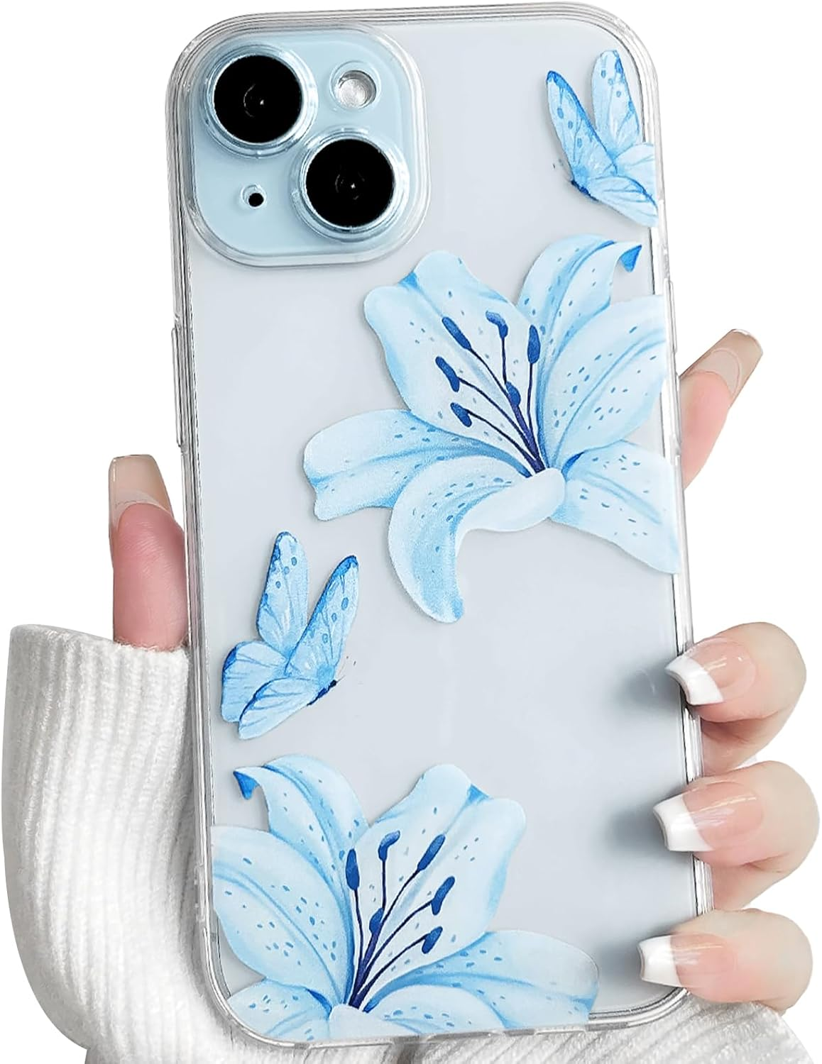 NITITOP Compatible with Iphone 11 Case Clear Cute Butterfly Lily Flower Floral Pattern for Women Girls Full Camera Lens Clear Slim Shockproof Protective Phone Cover - Pink