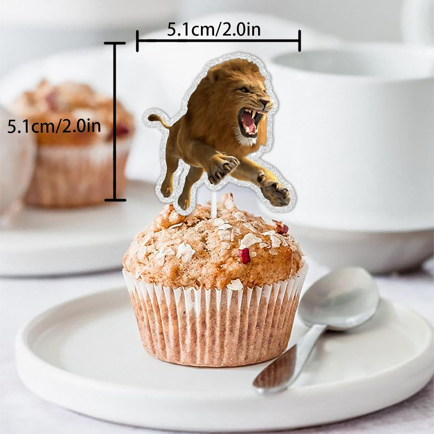 18Pcs Gold Glitter Lion Dessert Cupcake Topper Pick for Animals Theme Decor Supplies Baby Shower Boy Girl Happy Birthday Party Decoration image number 2