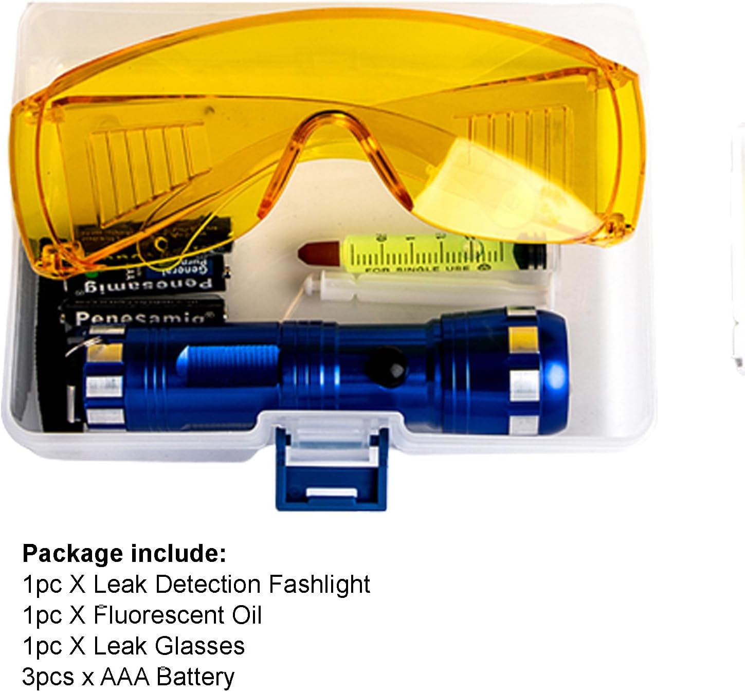 AC Leak Detector Kit Automotive, Auto Air Conditioner Flashlight Leak Detector Tool , Fluorescent Protective Glasses Air Conditioning Accurate Leak Detector Kit, UV Oil Dye Leak Detection Kit (L) image number 5