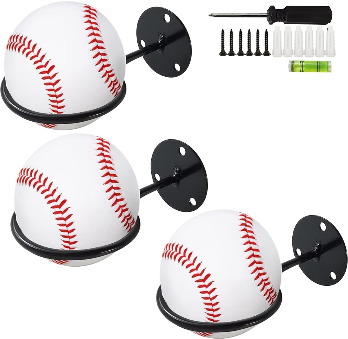 NSBELL 3PCS Baseball Display Memorabilia Holder Heavy-Duty Wall Mount Rack for Collectibles Steel image number 4
