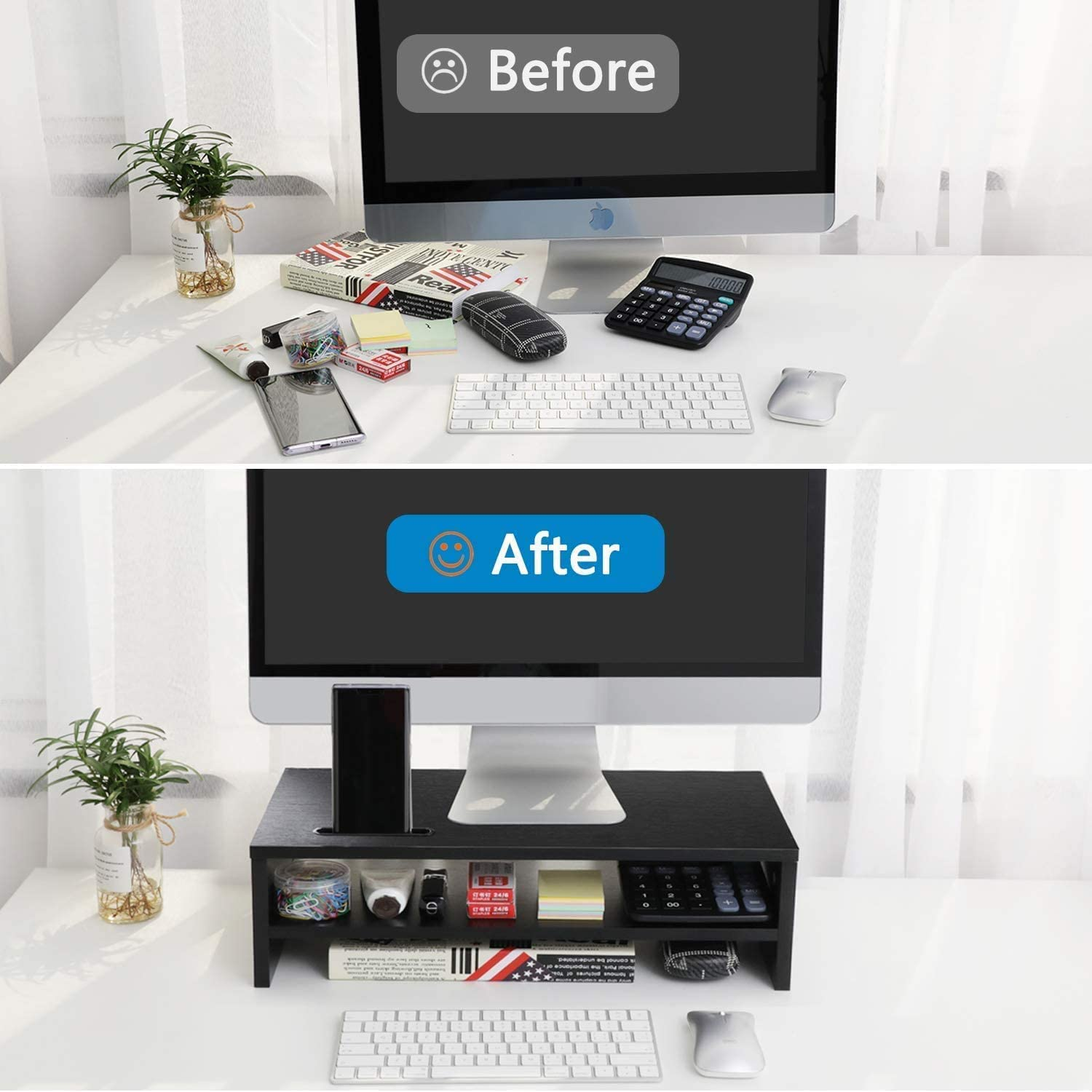 NC Wood Monitor Stand Riser, 2-Tier, Black image number 3