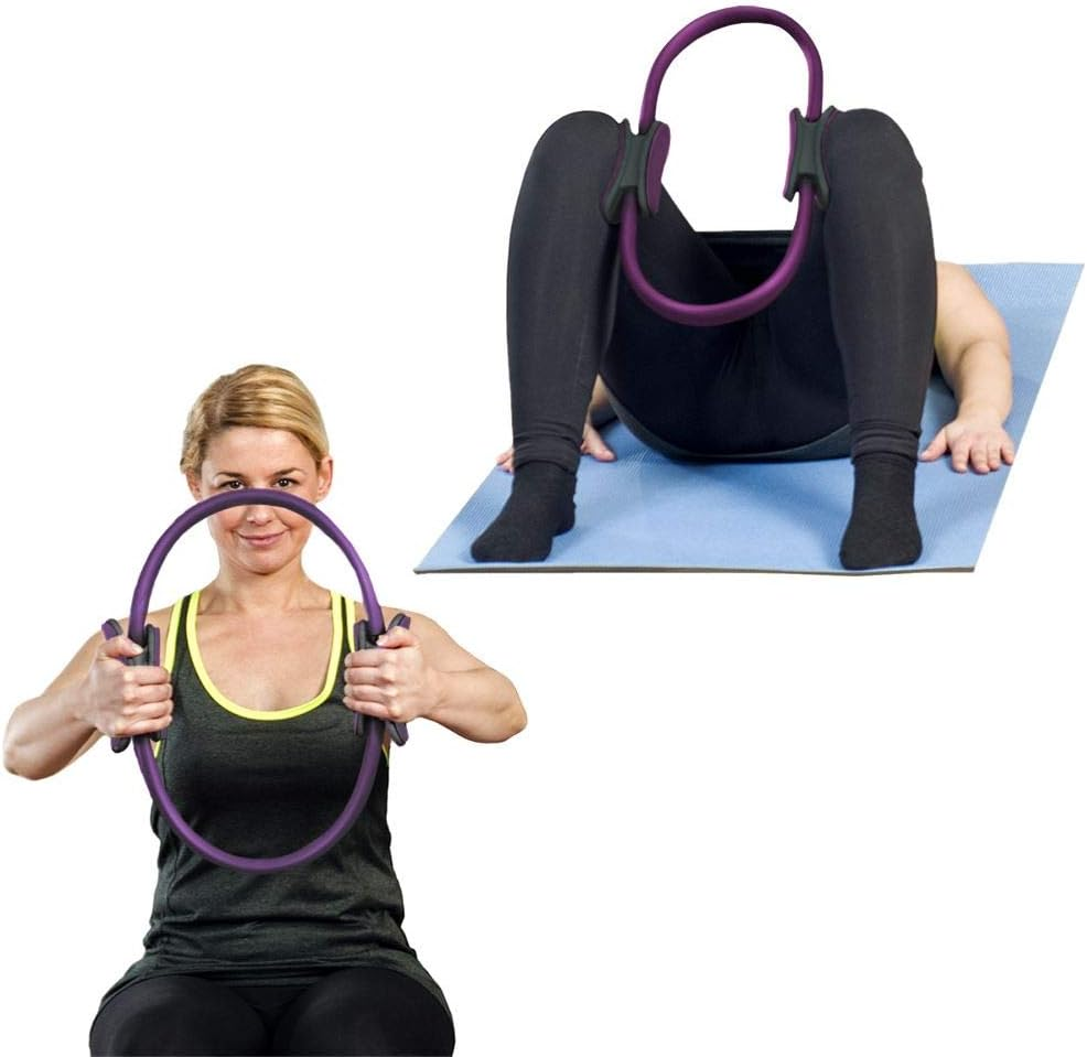 Campteck Double Handled Pilates Ring - Yoga Gym Fitness Exercise Dual Band Circle - Black image number 3