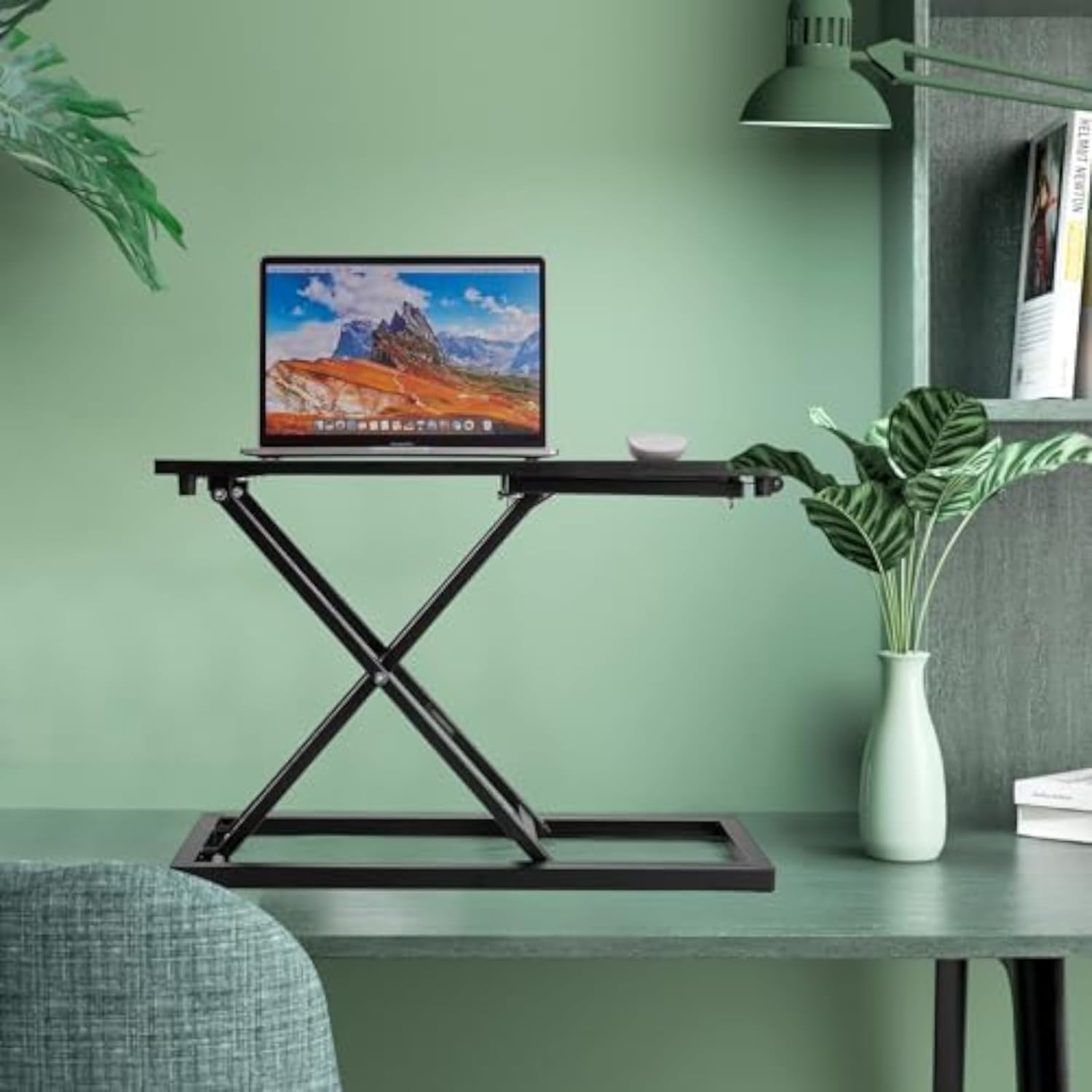 Cozioz Adjustable Height Standing Desk Converter, Matte Black Finish, Transform Your Desk into a Standing Workstation for Laptop and Single Monitor, Ideal for Office Use image number 3