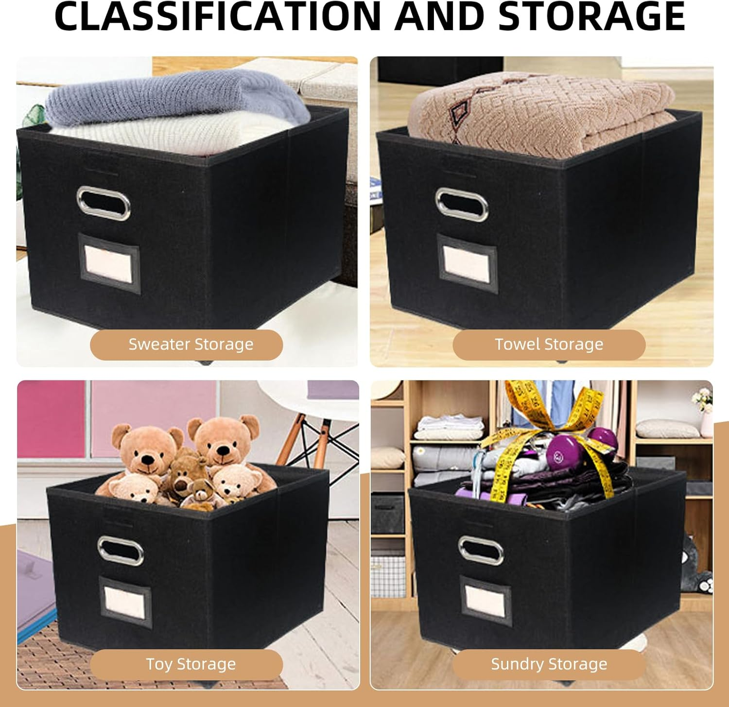 Upgraded Portable File Organizer Box, Large Linen Hanging Office Document Storage Box with Lid, Collapsible Filing & Storage Boxes for Office/Decor/Home. (Light Gray) image number 6