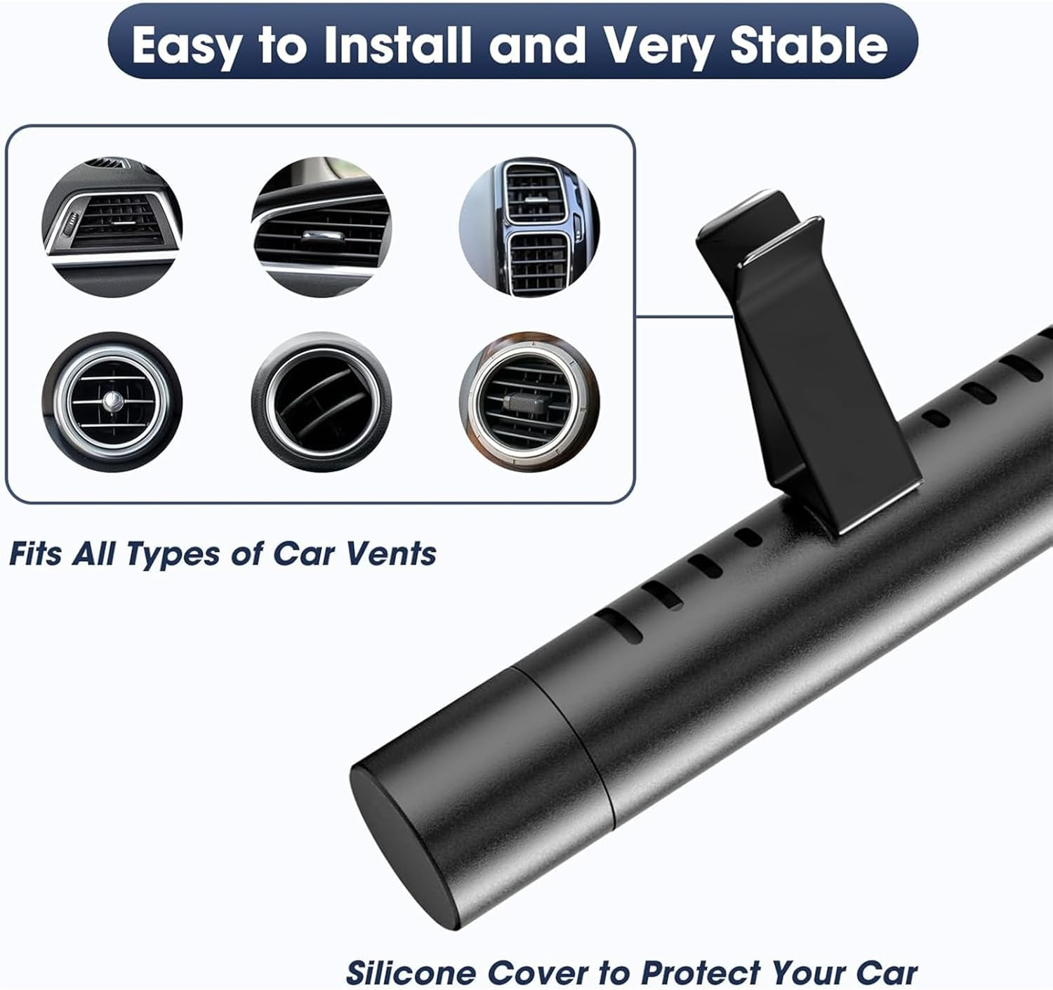 Yeanifeana Car Air Freshener Diffuser Vent Clip, 3 Pack with 15 Refill Sticks, Essential Oil Car Diffuser for Aromatherapy, Reusable Air Freshener for Cars (Black) image number 2