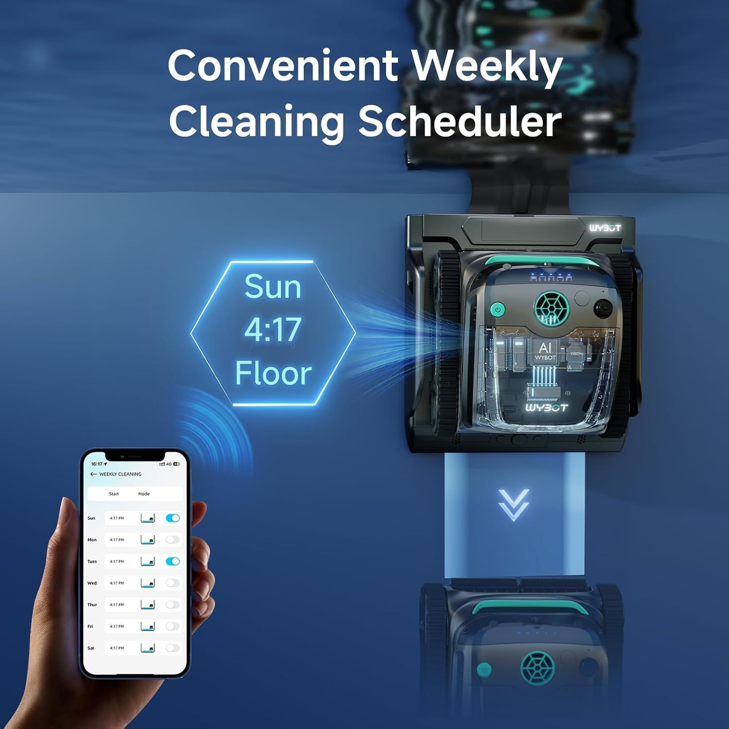 (2025 New) WYBOT S2 Solar Vision Robotic Pool Vacuum Cleaner, AI Vision, Smart Auto Parking & Dual Charging, Enhanced Scheduled Cleaning, 3D Adsorption System, for In-Ground Pools, Grey & Green image number 6