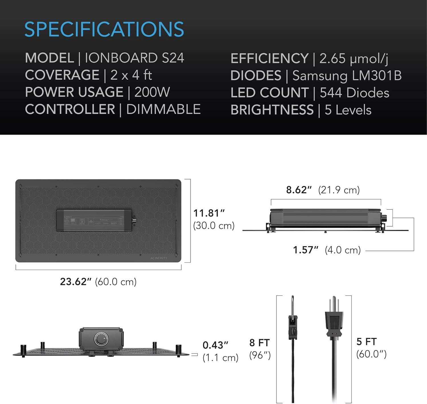 AC Infinity IONBOARD S24, LED Grow Light Board with Samsung LM301H Diodes, Deeper Penetration Full Spectrum Lighting, for Veg Bloom Indoor Plants in Grow Tents Greenhouses (2X4) image number 4