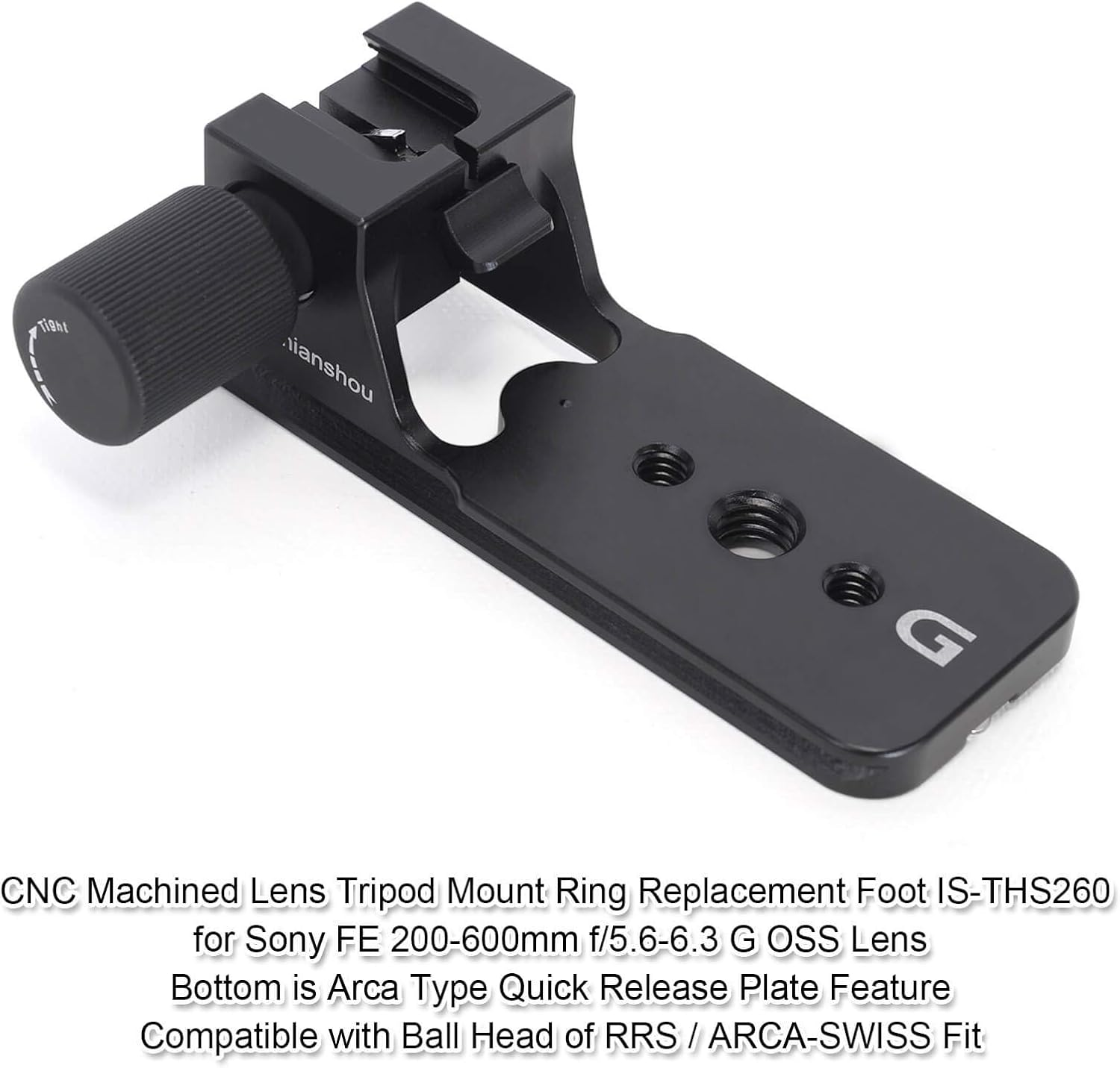 Ishoot Lens Collar Replacement Foot, Tripod Mount Rings Stand Base for Sony FE 200-600Mm F/5.6-6.3 G OSS Lens SEL200600G, Built-In Arca Fit Quick Release Plate for Tripod Ball Head of Arca-Swiss Type image number 4