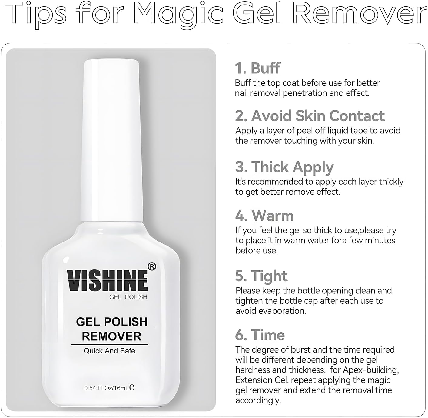 Vishine Gel Nail Polish Remover, Professional Gel Polish Remover for Nails,Quick & Easy Polish Remover in 3-5 Minutes,No Need for Foil, Soaking or Wrapping 16Ml image number 5