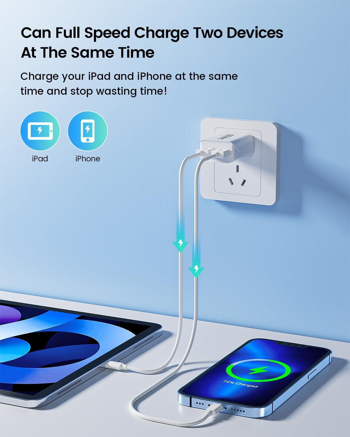 USB Wall Charger 6Pack Dual USB Plug 5V/2.1A 2 Port Portable AU Mains Power Adapter Charger Compatible with Iphone, Ipad, Samsung, Pixel, Galaxy, Htc，Moto (White) - White image number 6