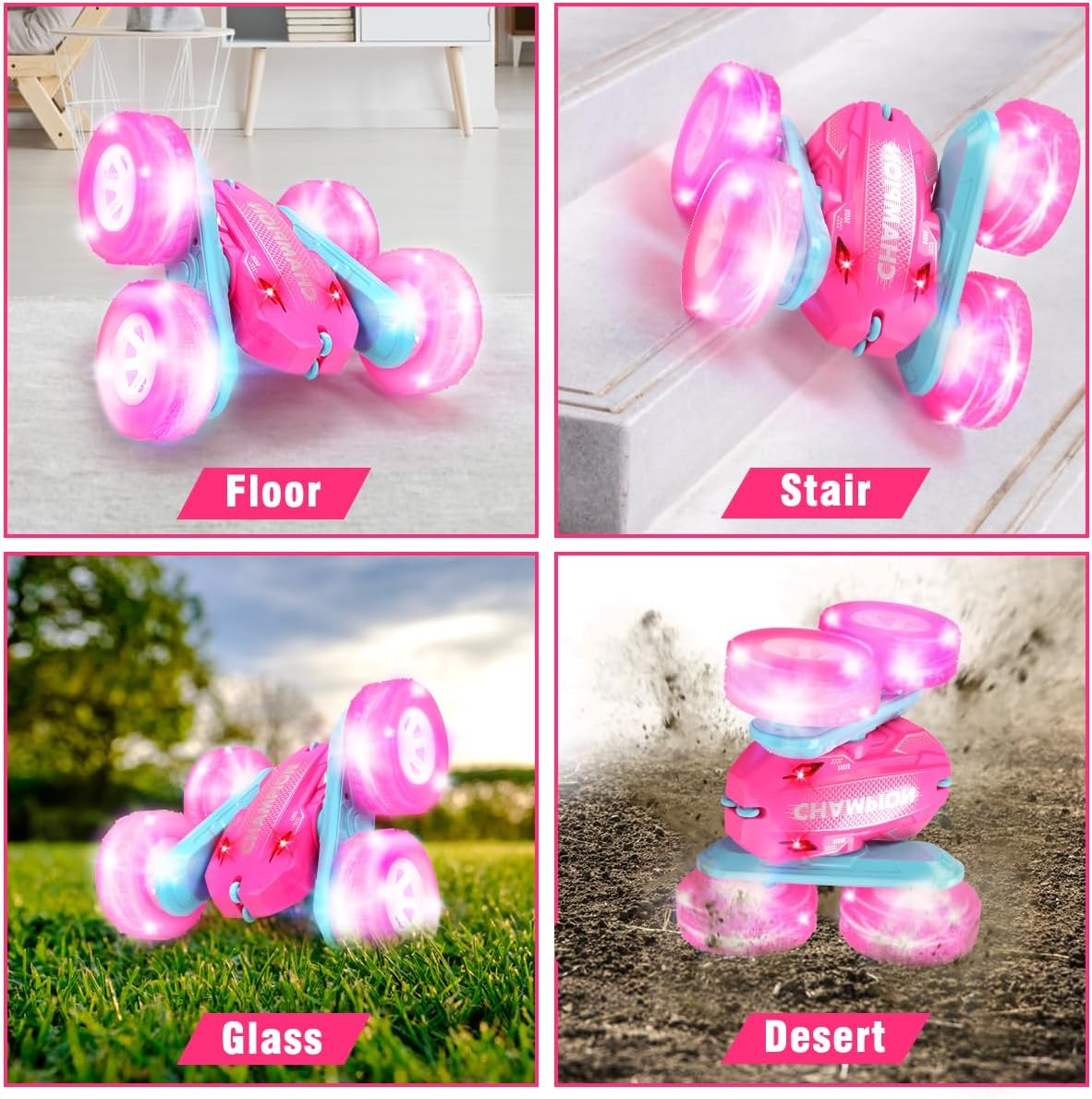 Kaekid Remote Control Car, Double Sided RC Stunt Car with LED Lights, Indoor/Outdoor All Terrain Rechargeable 4WD off Road RC Car, RC Race Toys for Kids Boys Girls 6-12 Year Old image number 6