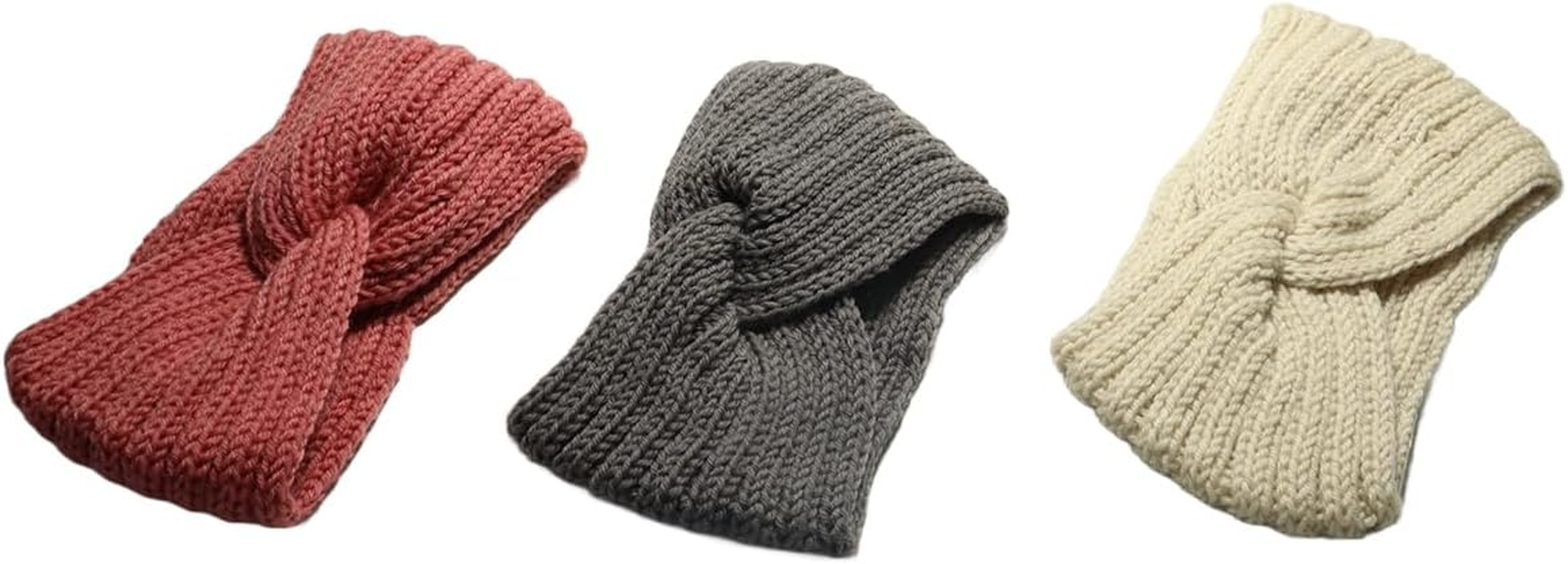 Enwye 3Pcs/Set Autumn Winter Knitted Headband, Elastic Chunky Knit Headbands Crochet Head Wraps for Women and Girls Skiing Running Workout image number 6