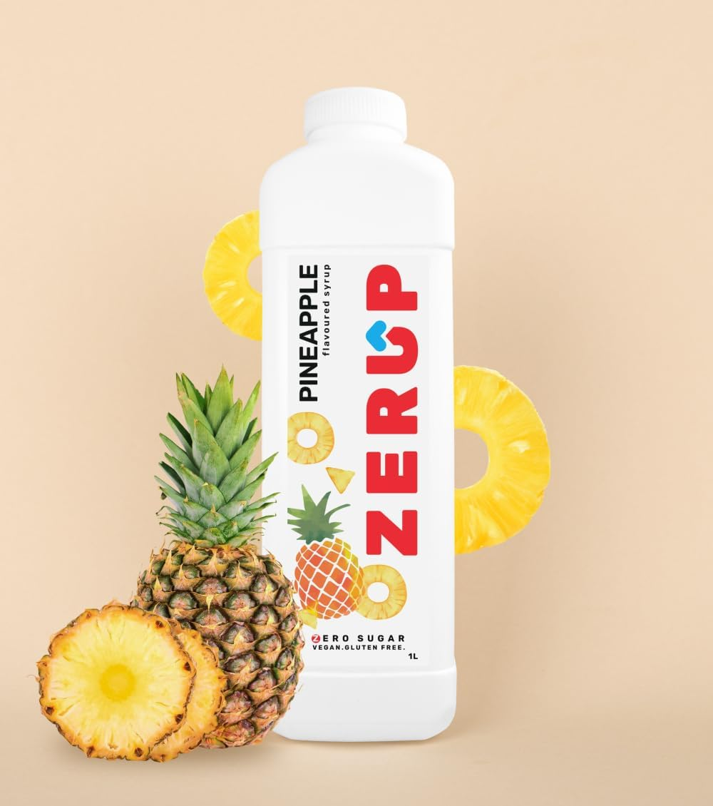 Zerup Zero Sugar Pineapple Flavoured Syrup 1L Bottles, Sugar Free Syrup, Pineapple Flavour Drink Mix, Low Calorie Flavourings for Milk Shakes, Cocktails, Teas, Gluten Free, Keto Friendly, Halal image number 1