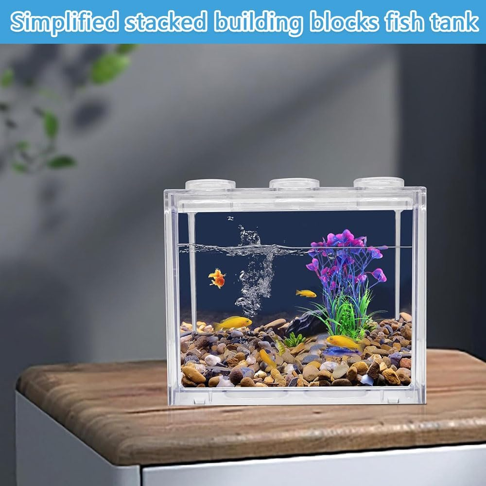 2 Pack Small Betta Fish Tank &ndash; Stackable Clear Aquarium, Mini Fish Tank for Turtles, Jellyfish, Goldfish, Shrimp & Insects image number 1