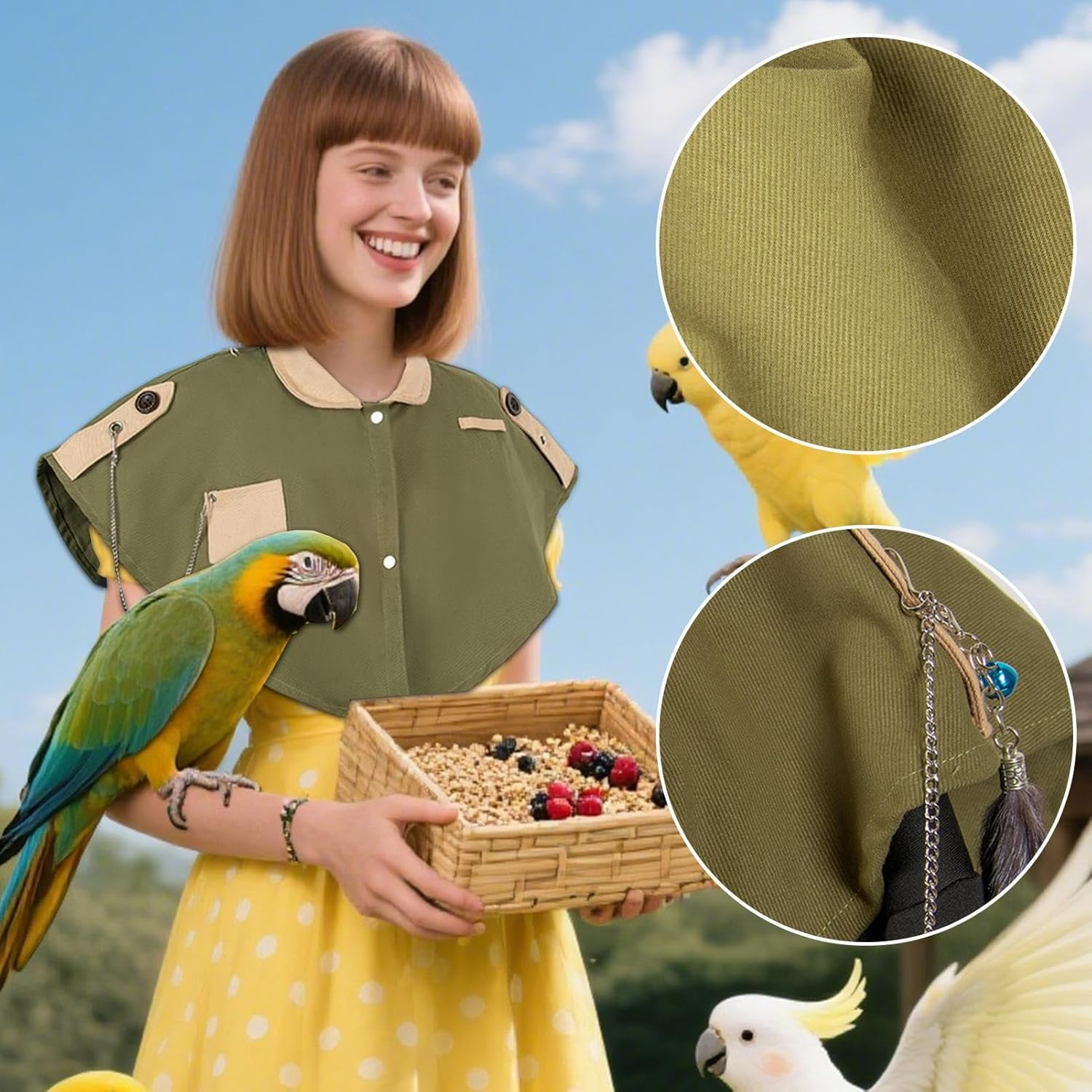 Parrot Shoulder Protector - anti Bite Cape for Parrot | Shoulder Cover with Pocket for Bait and Bite Prevention for Large Birds Cockatiels Cockatiels Outdoor Indoor image number 5