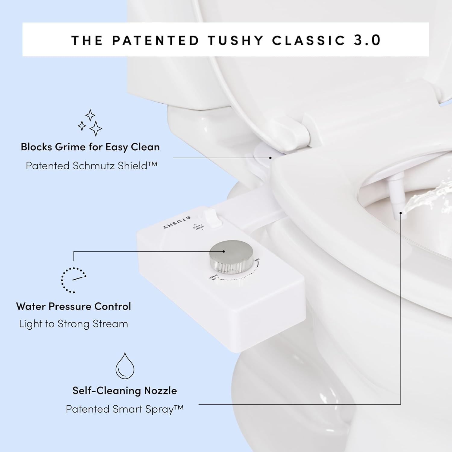 Tushy Classic 3.0 Bidet Toilet Seat Attachment - a Non-Electric Self Cleaning Water Sprayer with Adjustable Water Pressure Nozzle, Angle Control & Easy Home Installation (Platinum) image number 5