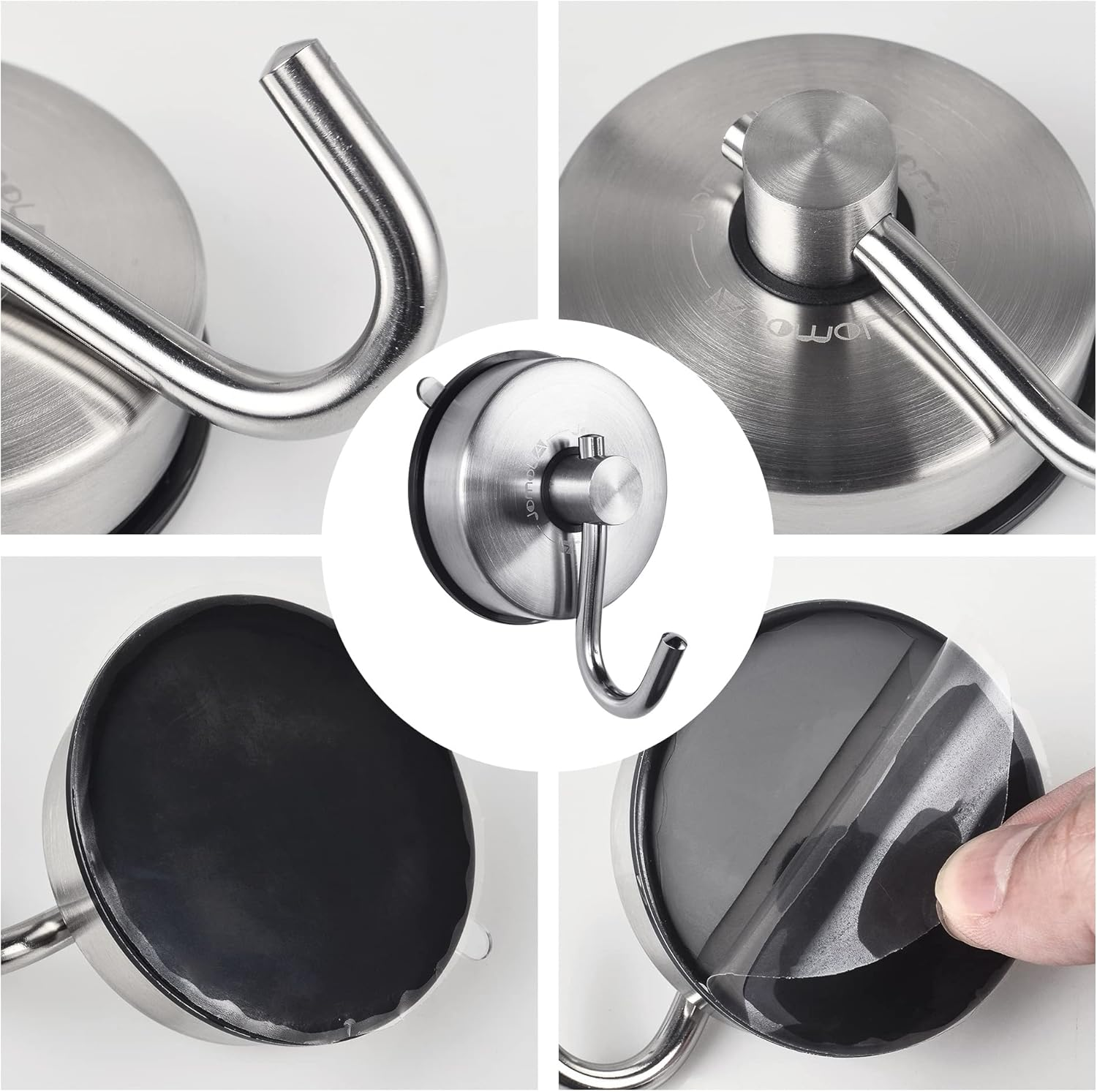 JOMOLA Suction Cup Shower Hook for inside Shower Towel Hooks with Suction Cup Holder Kitchen Utensil Storage Organizer for Bathroom Towel Hanger Stainless Steel Brushed Finish, 2PCS