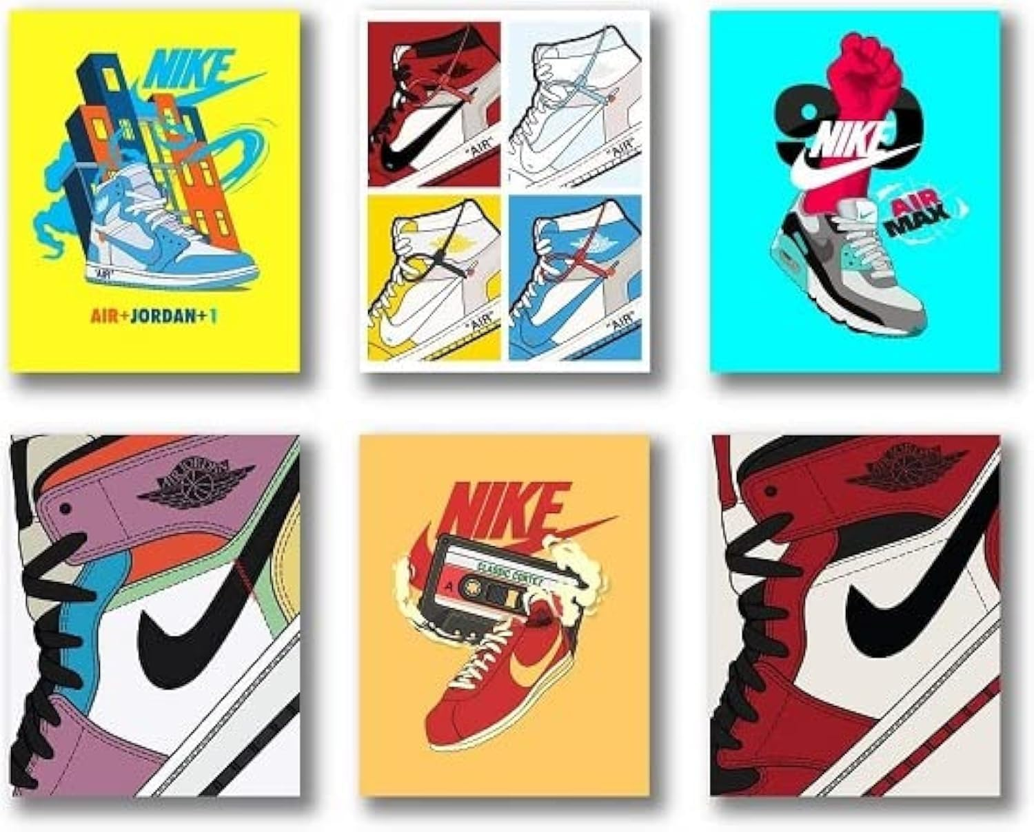SYCART&reg; - Hypebeast Sneaker Poster, Set of 6 UNFRAMED 8X10 Inches, Air Jordan Wall Art, Air Jordan Shoes Wall Decor, Hypebeast Sneaker Poster for Room, Micheal J Shoe Prints , AJ Room Decor, AJ image number 1