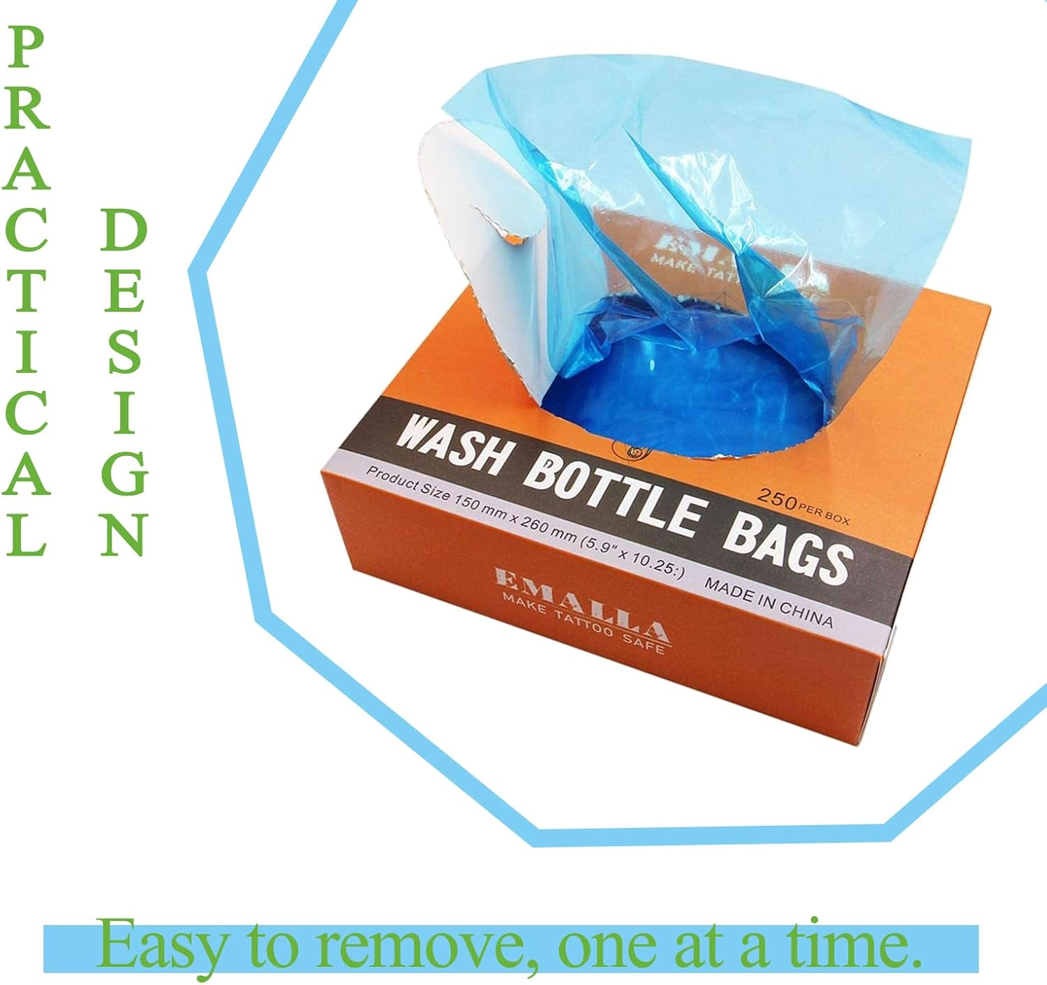 Tattoo Wash Bottle Bags - Beoncall 250Pcs Disposable Tattoo Bottle Covers Squeeze Bottle Bags Lab Wash Bottle Covers Sleeves Blue for Tattoo Bottles Tattoo Supplies Tattoo Kit&hellip; image number 1