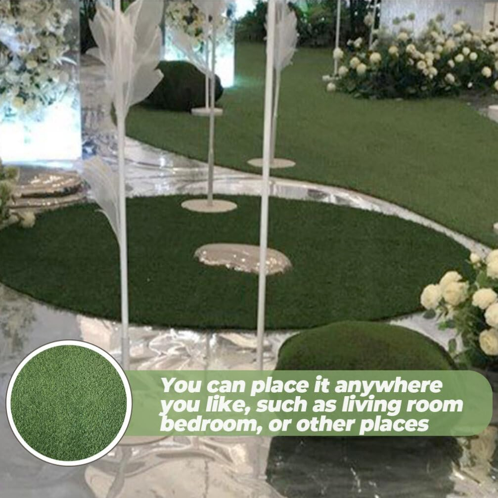 HANABASS Artificial Grass Mat round Fake Turf Tiles Realistic Grass Rug Circular Carpet Outdoor Indoor Area Rug Synthetic Grass Runner Soft Grass Mat For image number 3