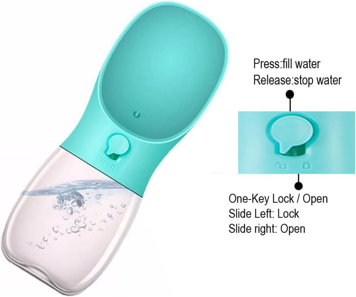 Mumoo Bear Dog Water Bottle, Leak Proof Portable Puppy Water Dispenser with Drinking Feeder for Pets Outdoor Walking, Hiking, Travel 280Ml Blue, Petcup01-Gn