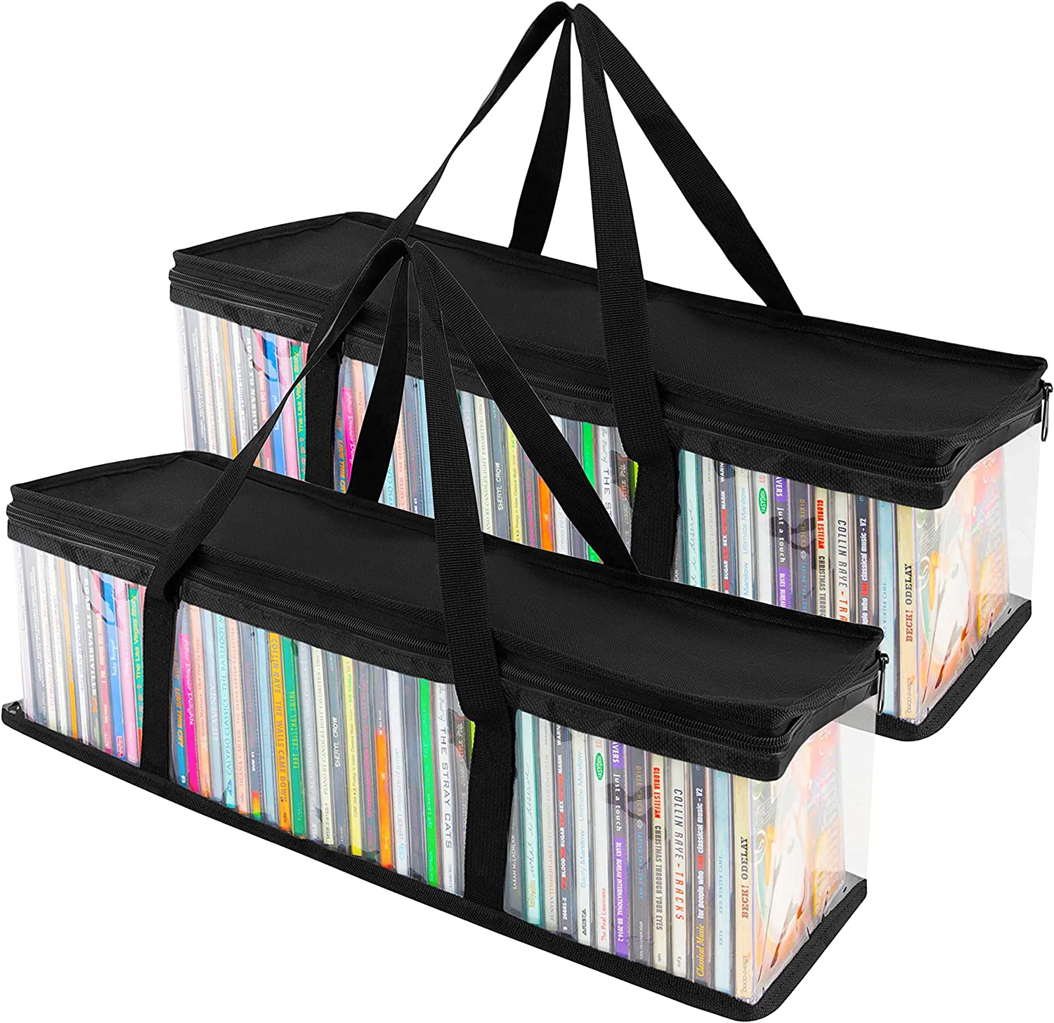 Stock Your Home CD Storage Bags (6 Pack) - Transparent PVC Media Storage - Water Resistant CD Holder Case with Handles - Clear Plastic Carrying Game Bag Storage for Cds, Albums, Video Games, Books