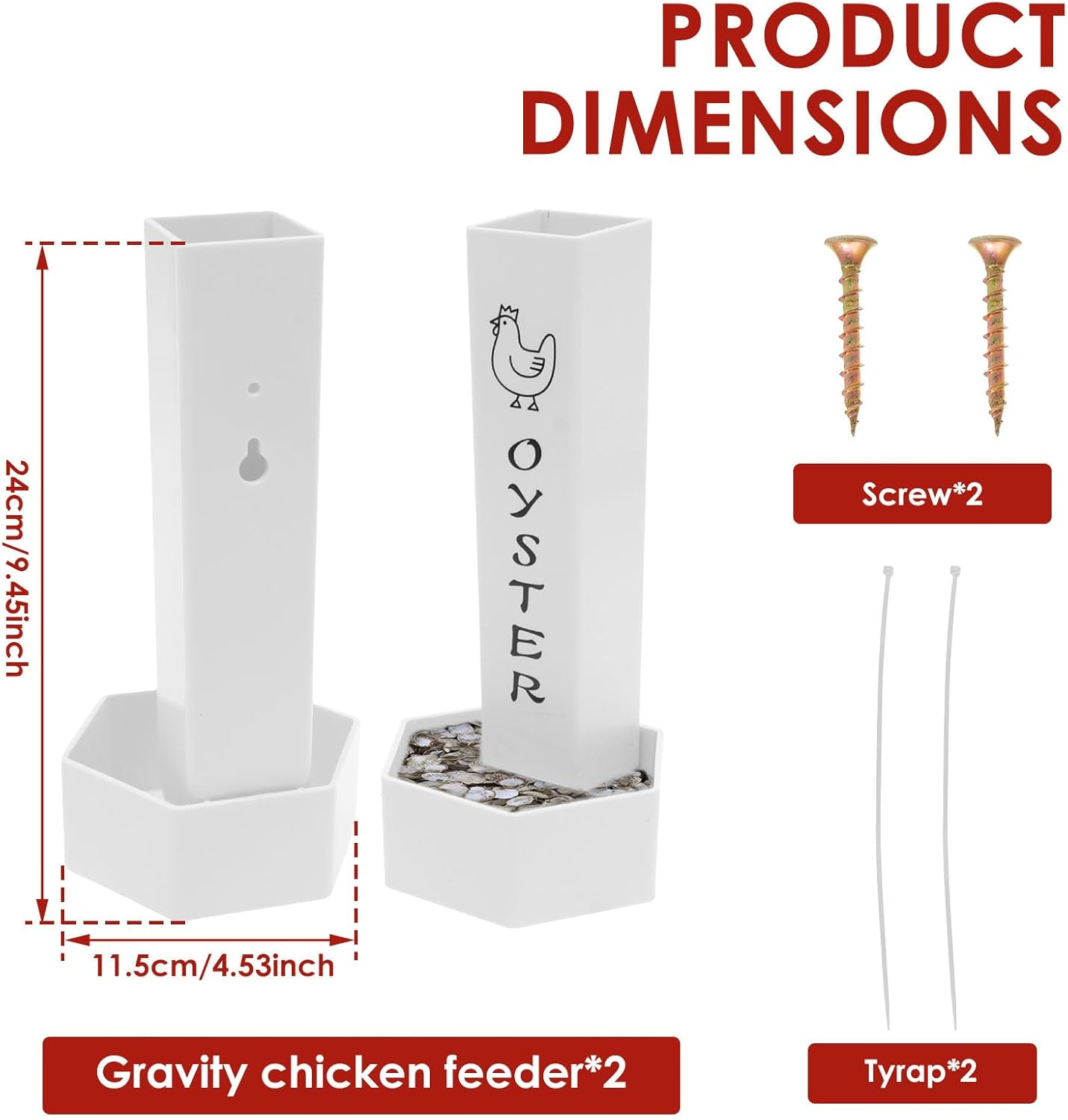 2Pcs Mount Feeder, Flexible Installation Chicken Grit and Oyster Shell Feeder with Lid for Chicken House Raising image number 4