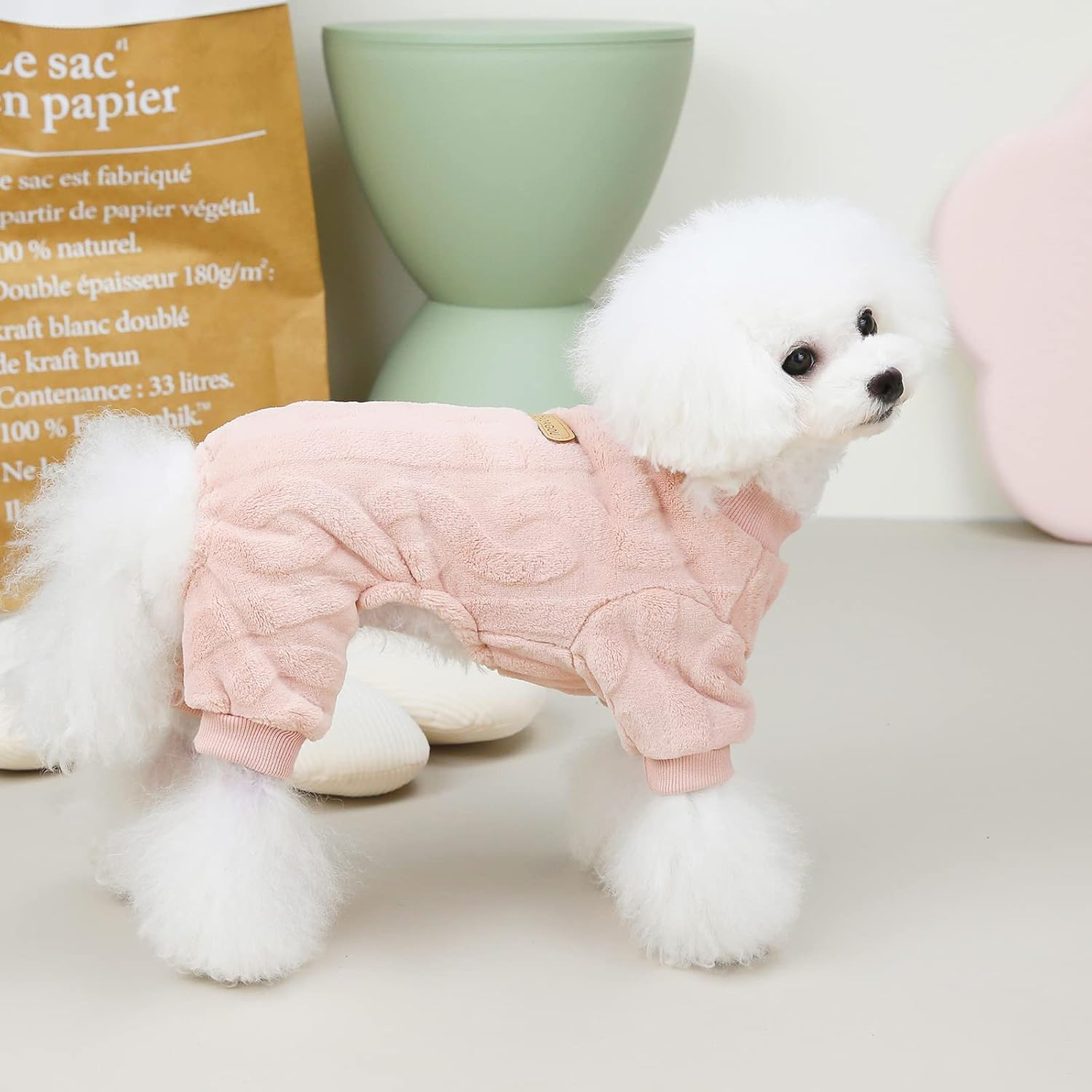 Izefia Dog Sweater Dog Clothes Fleece Dog Woolen Sweater Winter Warm Sweat Shirt 4 Legs Jumpsuit Pajamas Twist Print Sweater for Small Dog Medium Dog Cat Pink XXL