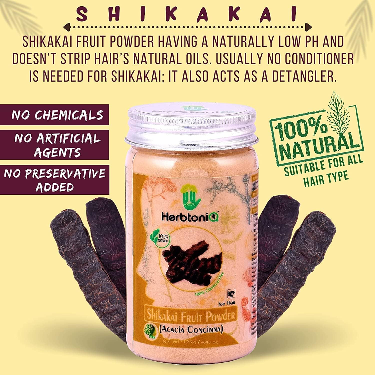 Herbtoniq 100% Natural Shikakai Fruit Powder (Acacia Concinna) 125G and Bhringraj Leaf Powder (Eclipta Prostrate/False Daisy) 150G for Hair Pack image number 2