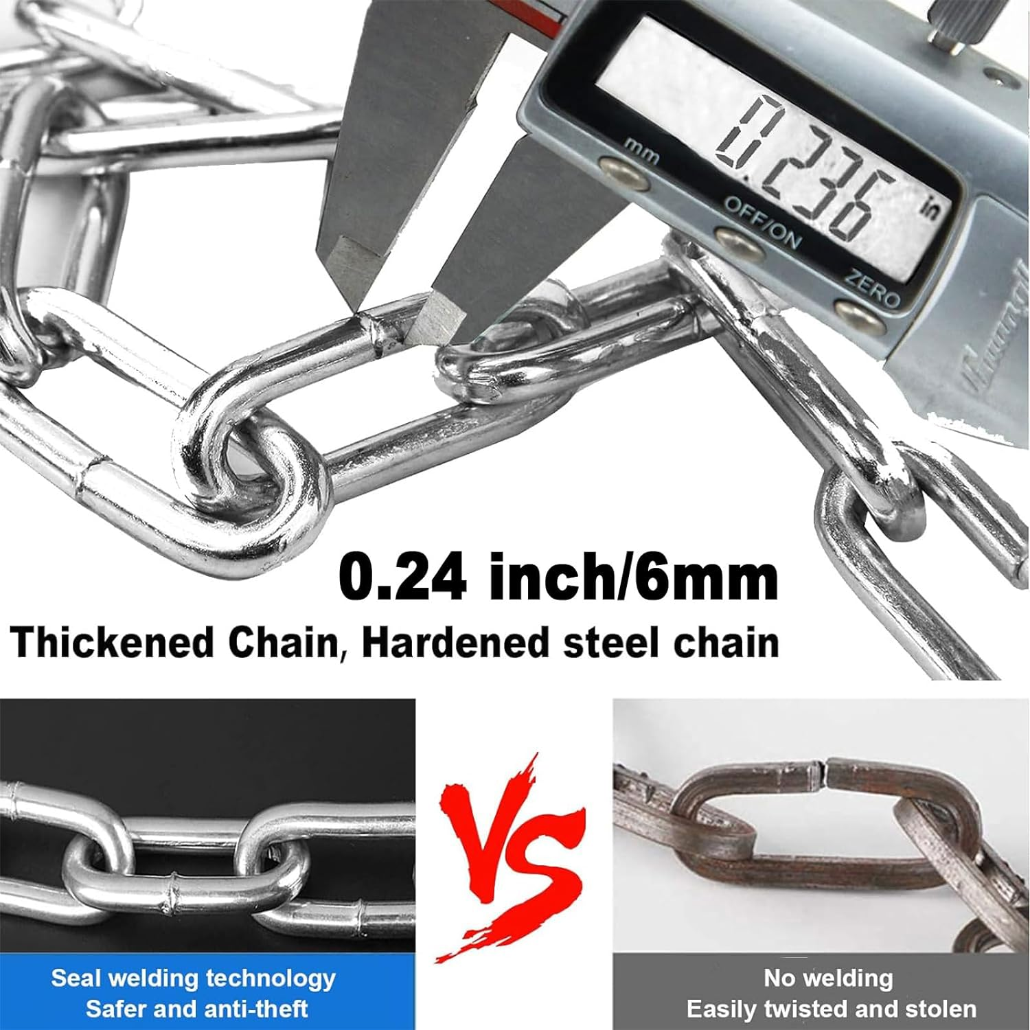 Bike Chain Lock, Heavy Duty Anti-Theft Bicycle Chain Lock, 2.72 Ft Security Bike Locks with 3 Keys, Waterproof Lock Chain for Bike, Bicycle, Scooter, Motorcycle, Door, Gate, Fence image number 2