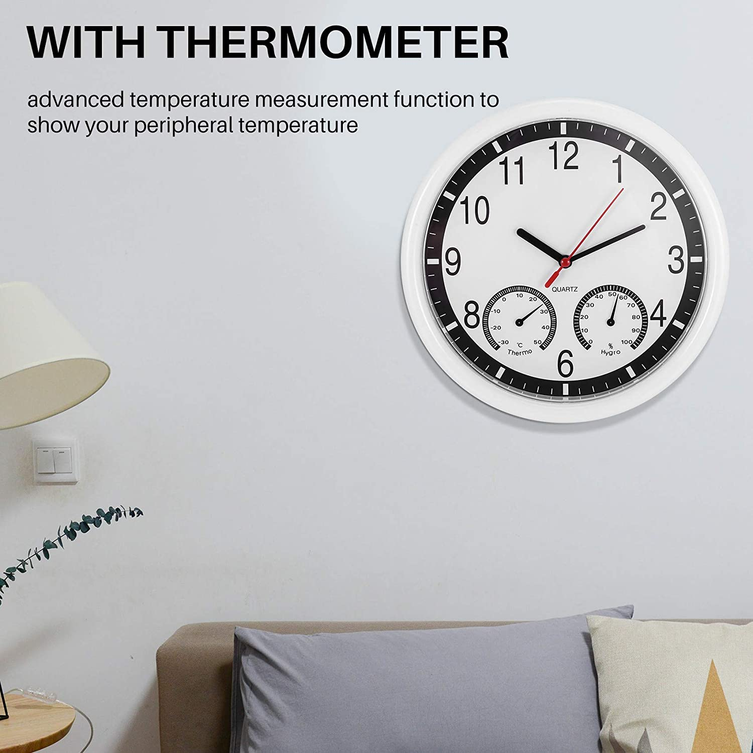 Restrdt Quartz Stone Clock Silent Wall Clock Accurate Thermometer Humidity Indoor Outdoor Pool Patio image number 4