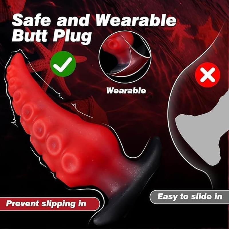 6.3 Inches Large Butt Plug, Huge Anal Plug, Tentacle Butt Plug, Prostate Massager, Monster Dildo, Gurved Red Big Anal Stretcher Trainer for Men Women Couple Gay image number 4