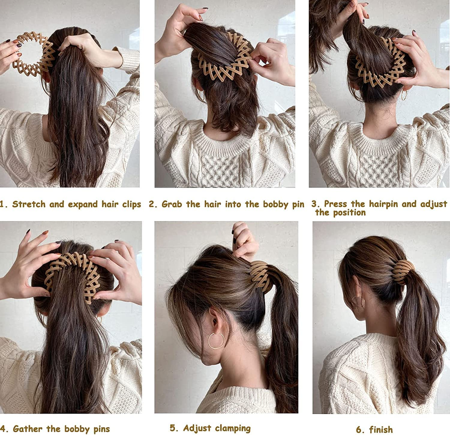 5 Pcs Reayou Velvet Bird Nest Hair Clips round Hairband, Expandable Ponytail Holder Fashion Bun Maker for Women and Girls, Lazy Birds Plate Hairpin image number 5