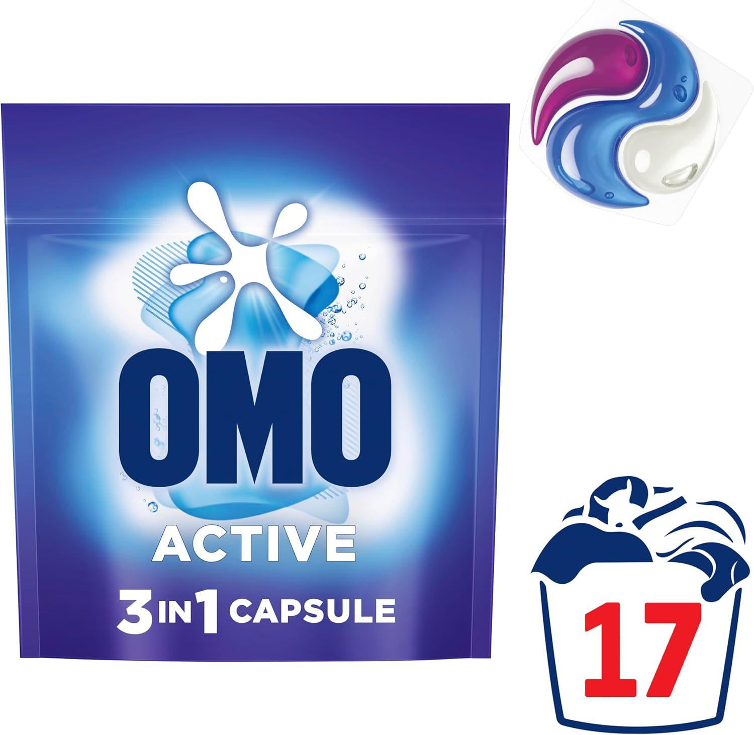 OMO Active 3 in 1 Laundry Capsules, 17 Pack image number 6