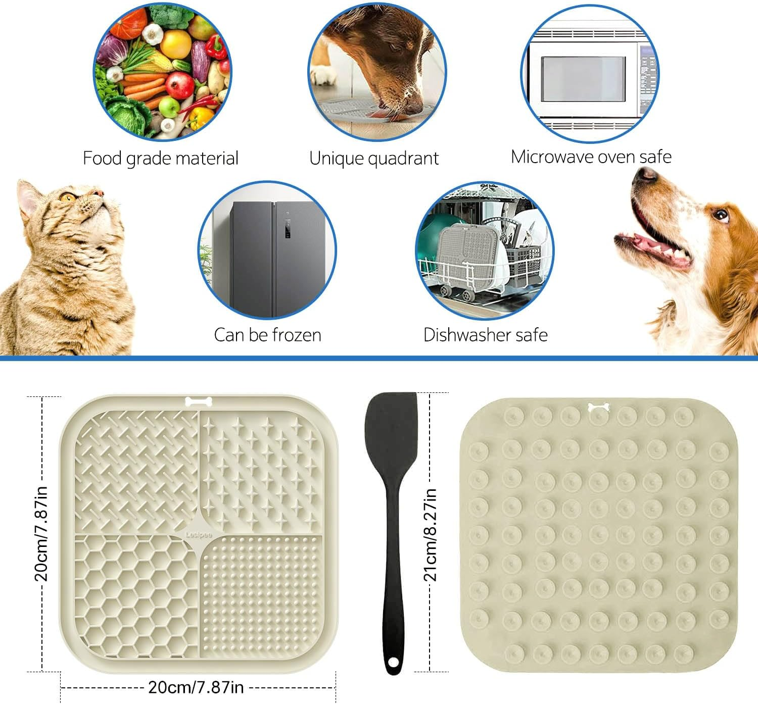 Lesipee Dog Lick Mat, Pack of 2, Grey and Beige, Silicone, Dishwasher Safe, Ideal for Dogs