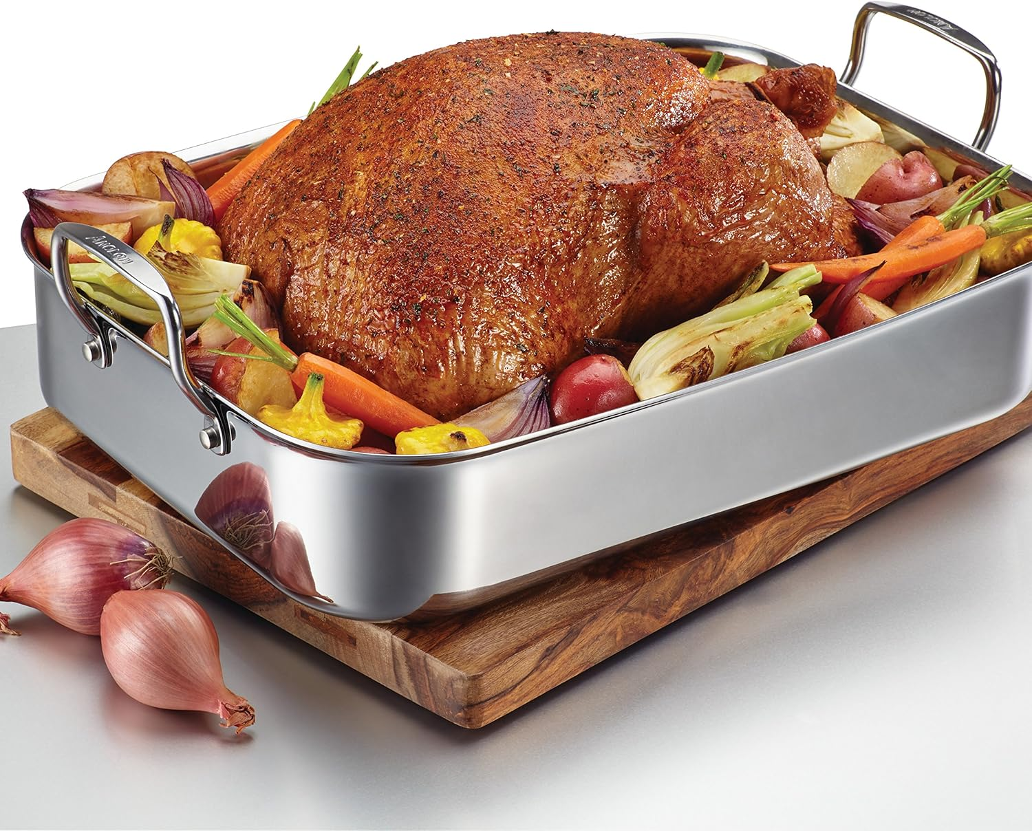 Anolon Tri-Ply Clad Stainless Steel 17-Inch by 12-1/2-Inch Large Rectangular Roaster with Nonstick Rack image number 2