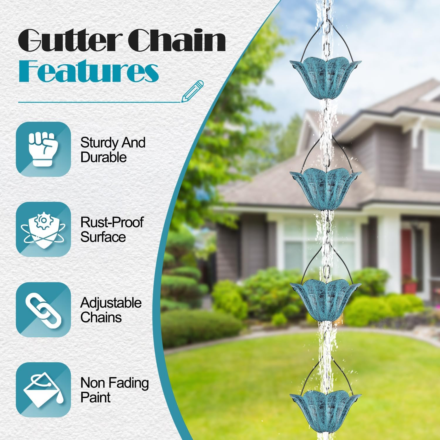 Tfro & Cile Tulip Rain Chain Gutter Downspout Substitution Decorative Garden Rainwater Diverter Home Decor for Garden Backyard - 8 1/2 Feet Long image number 2