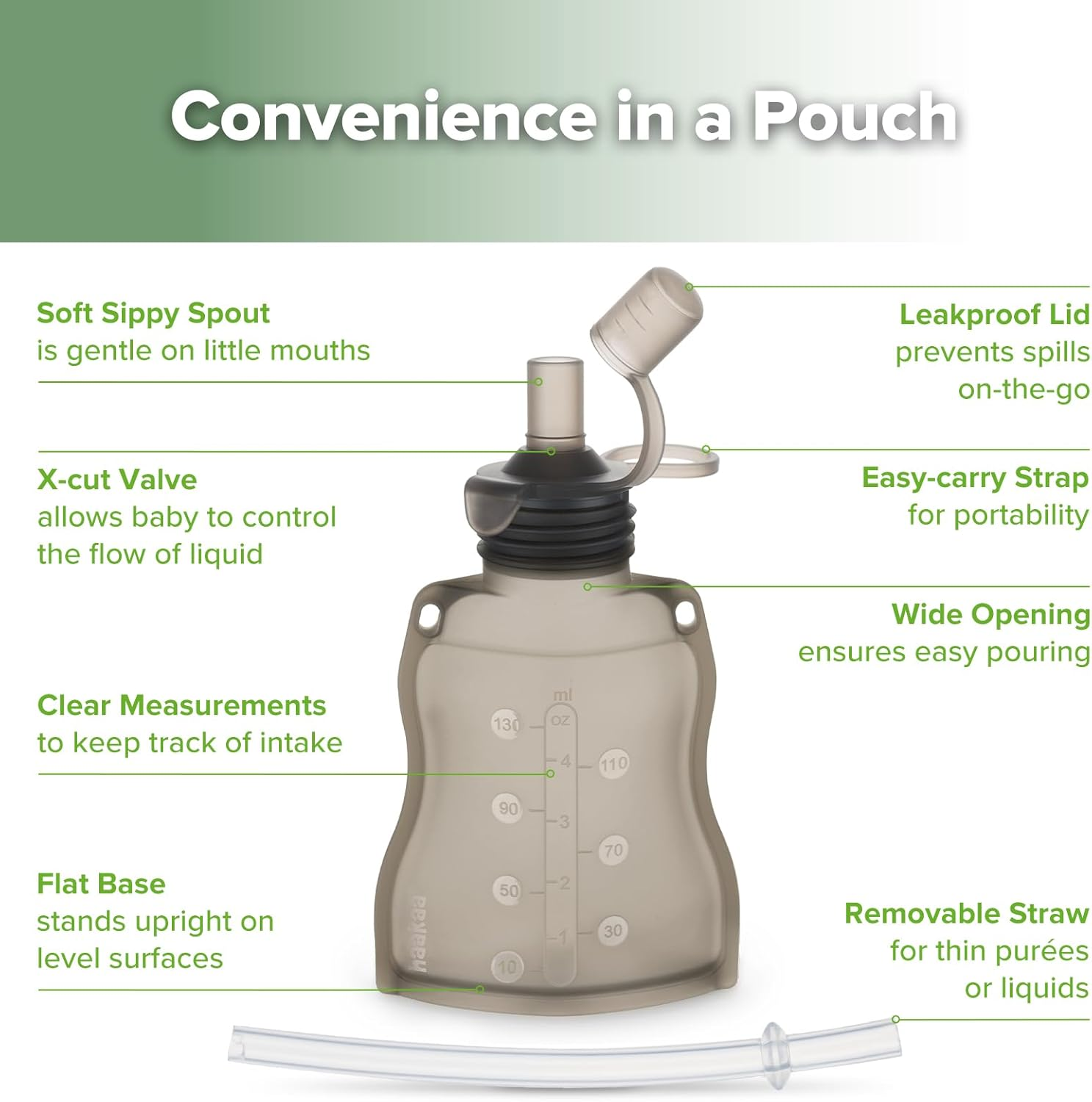 Haakaa Silicone Yummy Pouch, Reusable Soft Squeeze Food Pouch, Convenient and Portable Refillable Baby Food Breastmilk Storage Bag | Great for Purees, (130Ml) 1Pack image number 4