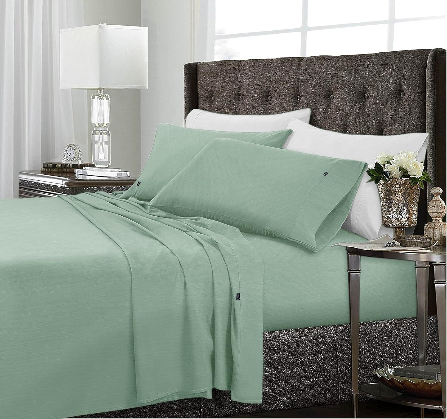 Ramesses 2000 Thread Count Antibacterial Cooling Bamboo Sheet Set, Queen, Tea Rose